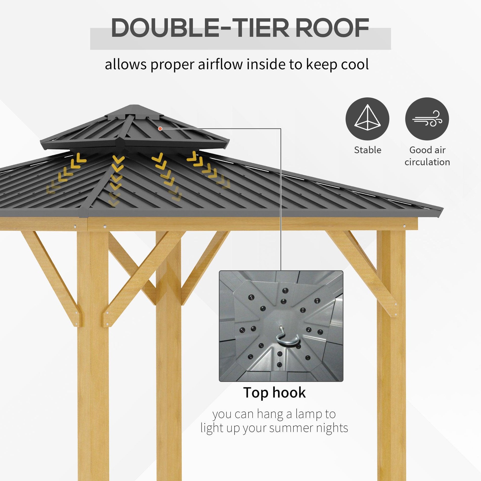 Outsunny 3x(3)M Hardtop Gazebo Canopy, Grey Patio Shelter - ALL4U RETAILER LTD