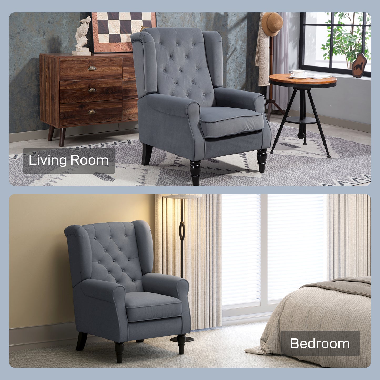 Homcom Wingback Accent Chair Grey Retro Upholstered Button Tufted Occasional Chair For Living Room And Bedroom