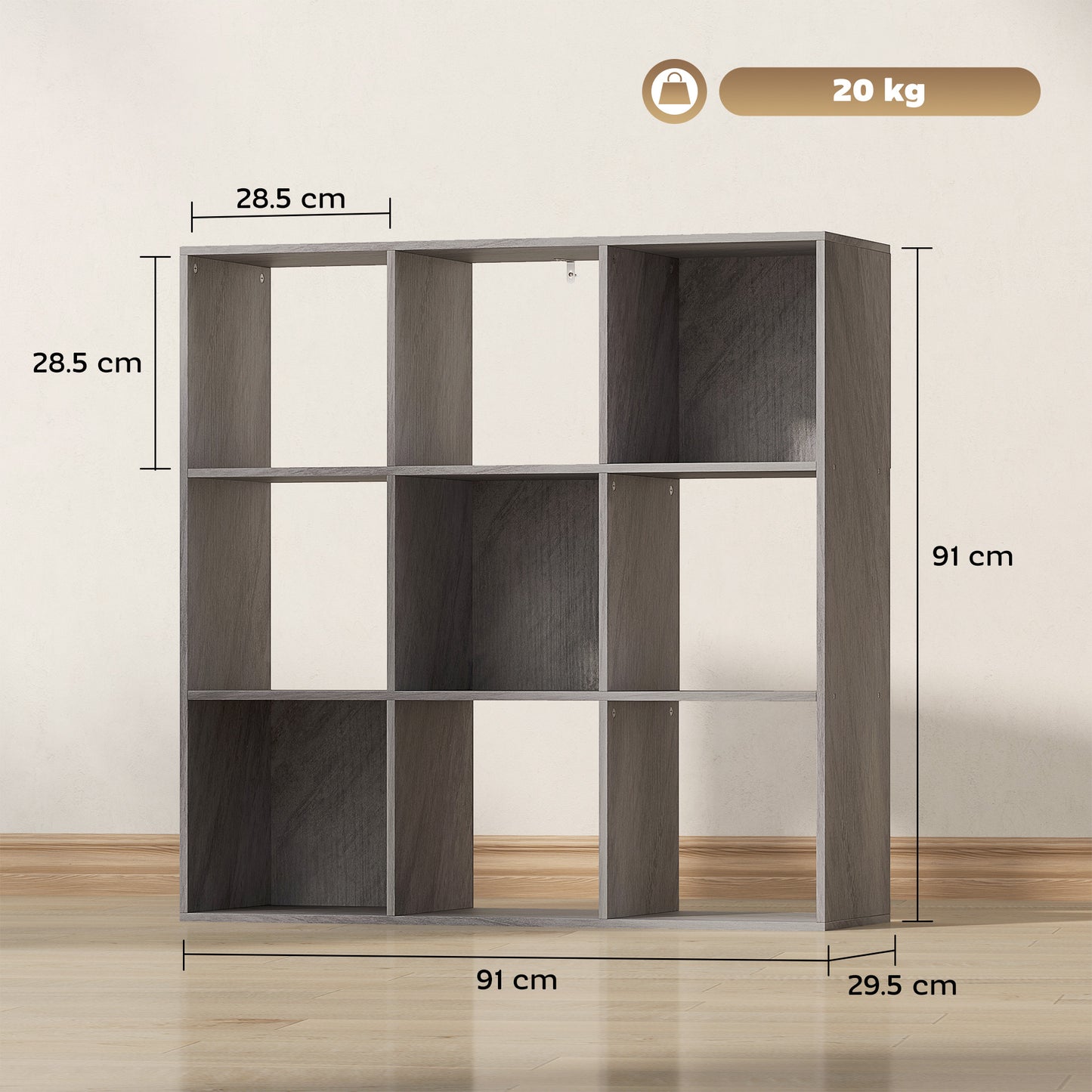 HOMCOM Marble Grey Nine Cube Storage Shelf Particle Board Durable Home Office Organizer