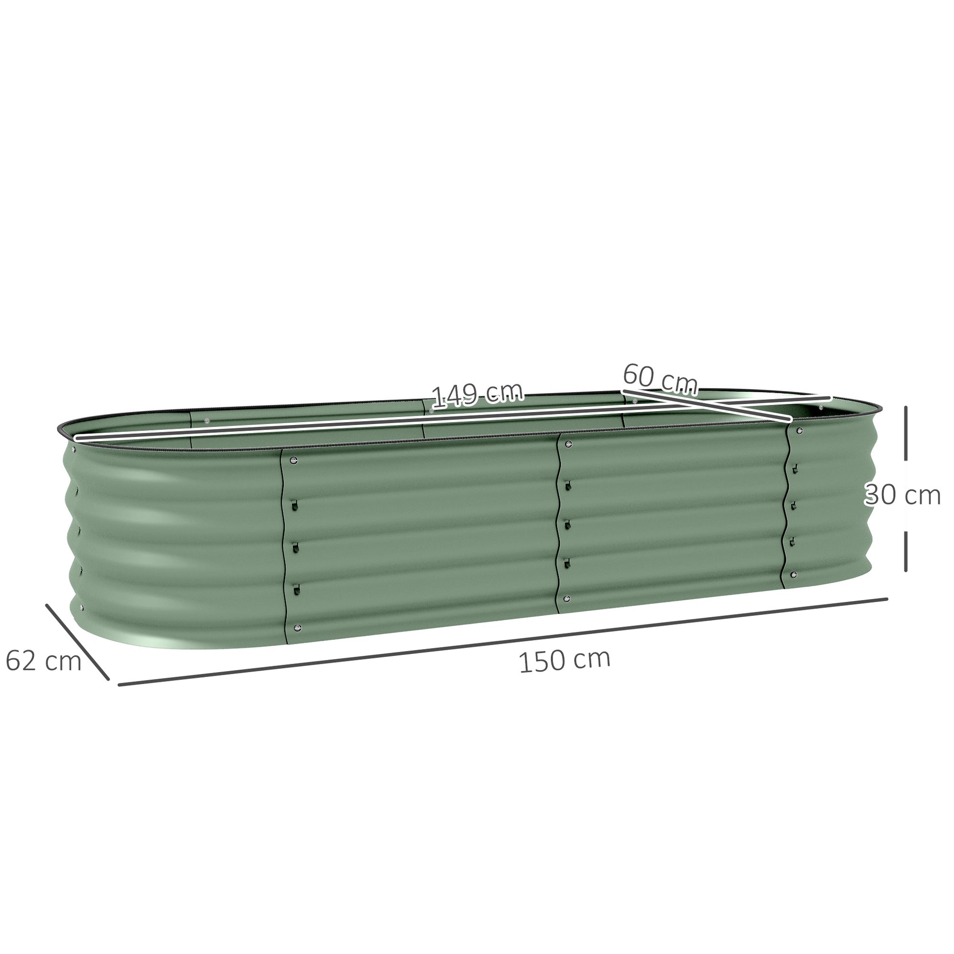 Outsunny Galvanised Raised Garden Bed Metal Planter Box Safety Edging Flowers Herbs Succulents Green - ALL4U RETAILER LTD