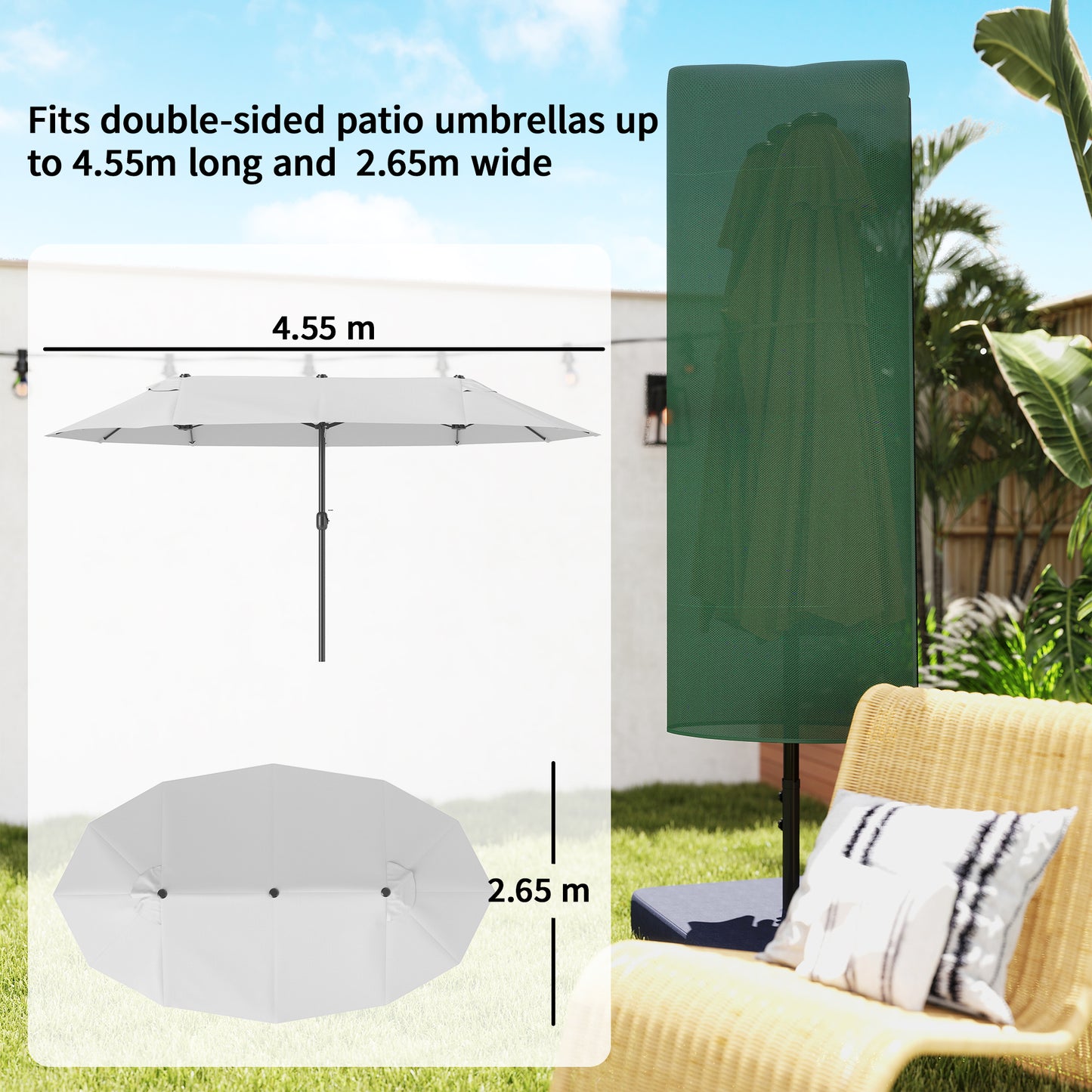 Outsunny Garden Parasol Cover For Two To Four Point Six Meter Outdoor Umbrella Weatherproof Dark Green