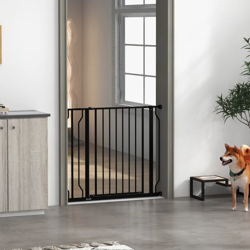 PawHut Wide Dog Safety Gate with Door, Pressure Mount Design - Ideal for Doorways, Hallways, Staircases - Black - ALL4U RETAILER LTD