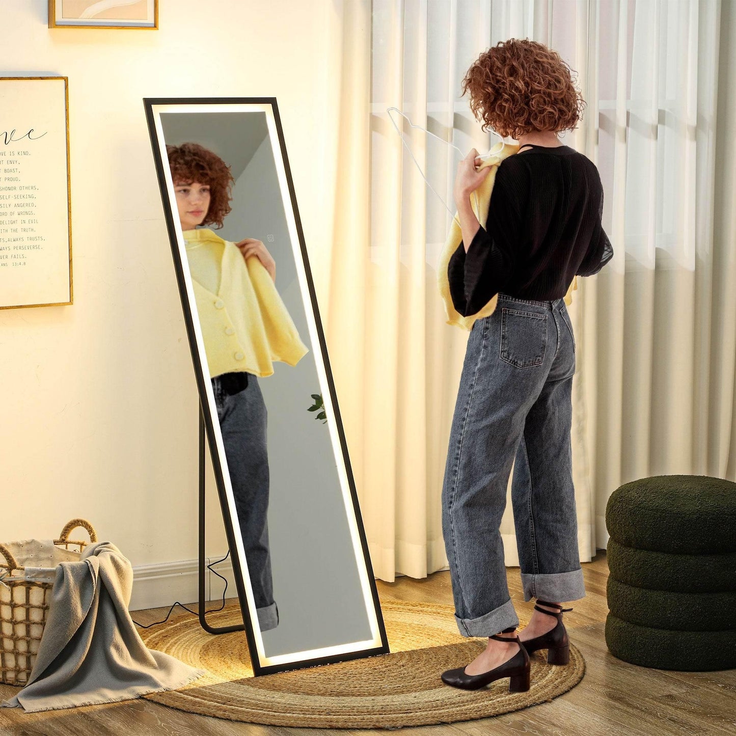 HOMCOM 150 x 40cm Adjustable LED Floor Length Mirror - Black - ALL4U RETAILER LTD