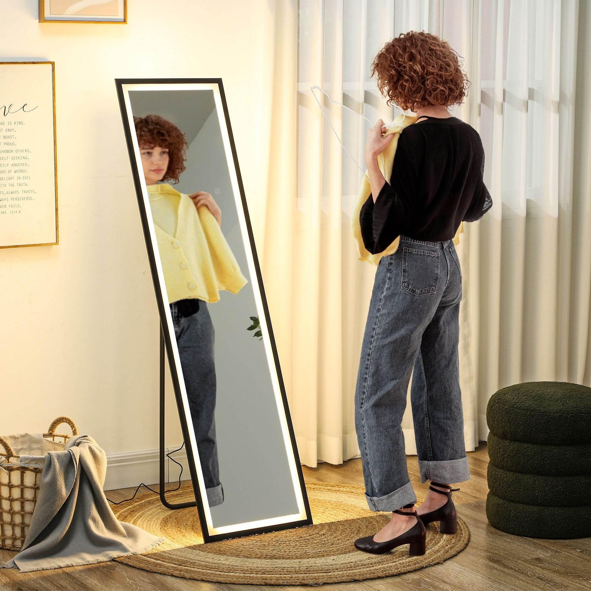 HOMCOM 150 x 40cm Adjustable LED Floor Length Mirror - Black - ALL4U RETAILER LTD