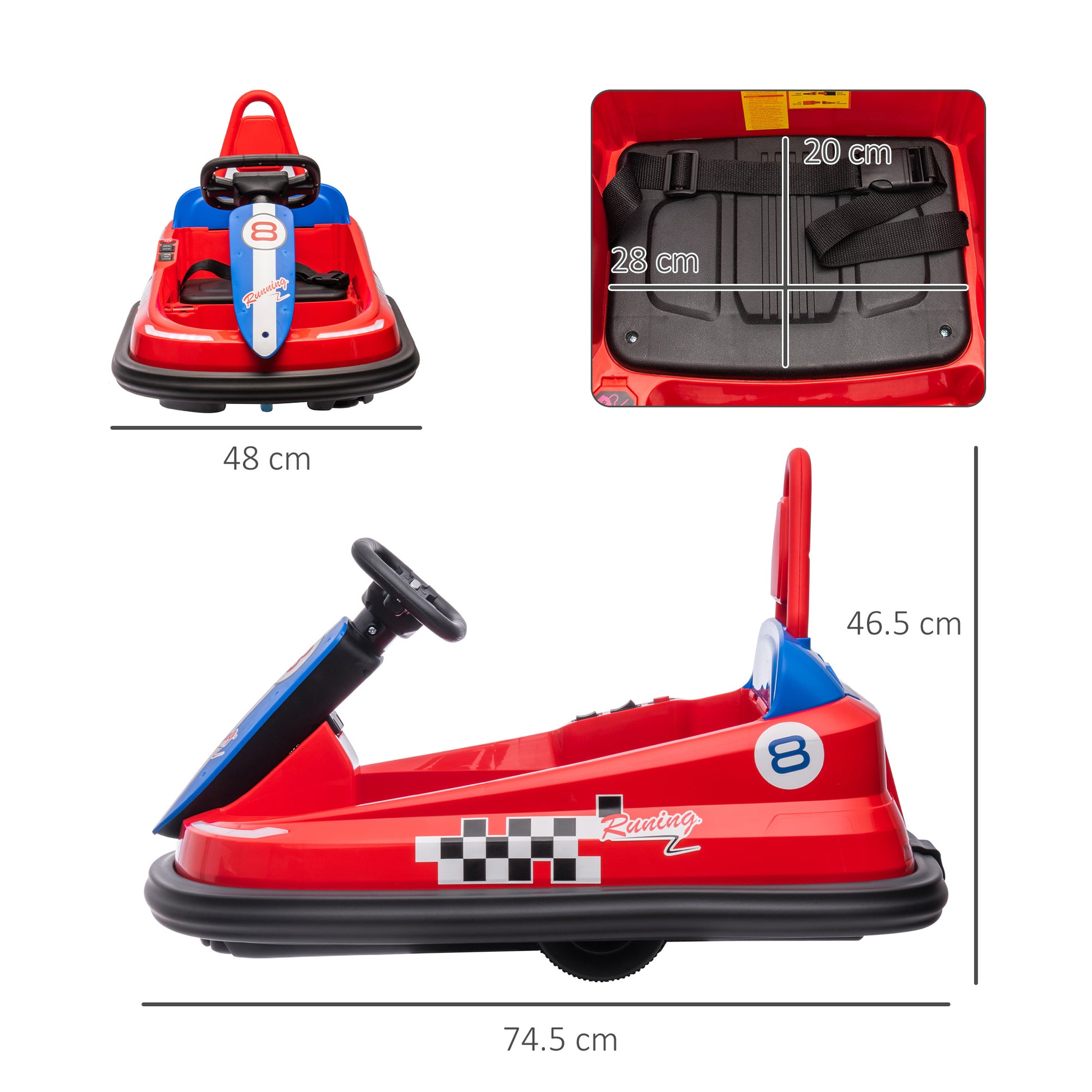 HOMCOM 360-Degree Spin Electric Bumper Car for Kids, Battery-Powered Ride-On Vehicle with Music & LED Lights, Safe for Ages 18-48 Months, Red - ALL4U RETAILER LTD