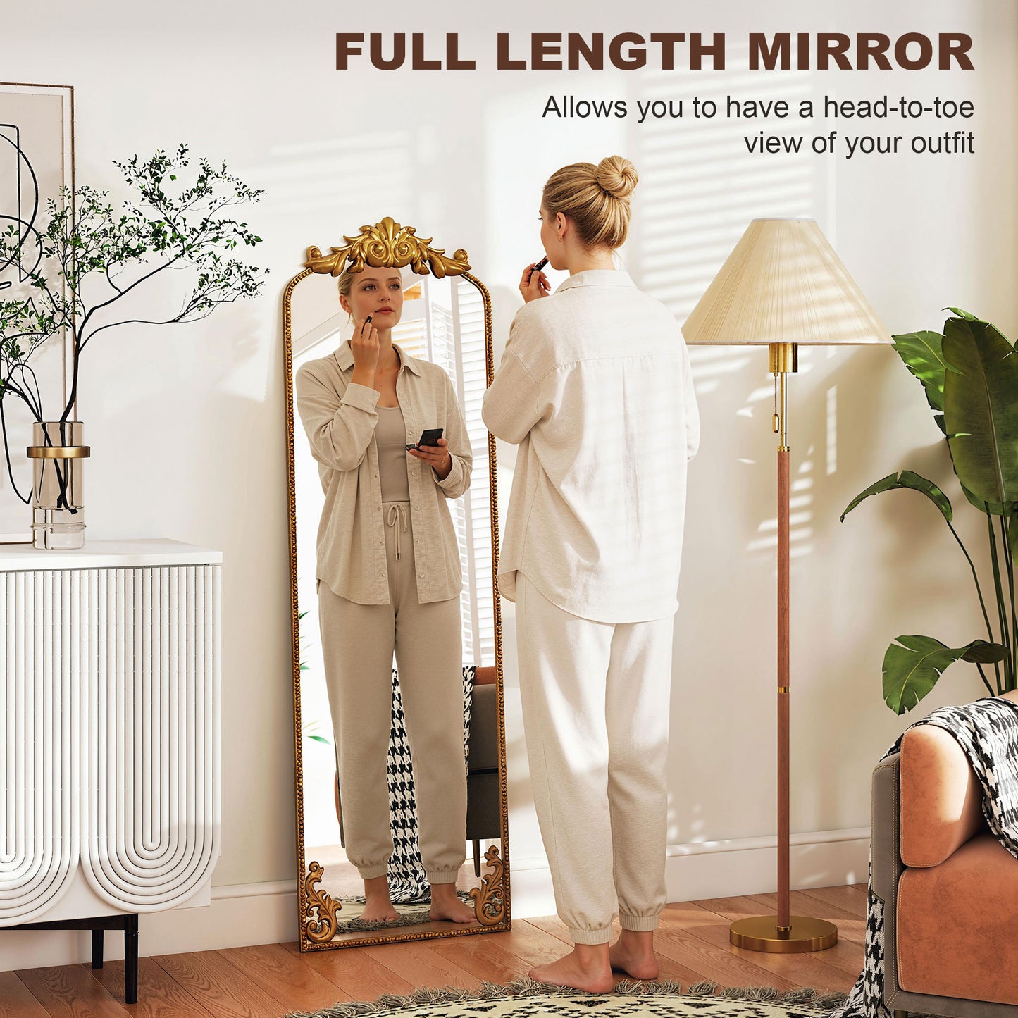 HOMCOM Full Length Floor Mirror 50 By 160 cm With Baroque Gold Tone Metal Frame For Bedroom Living Room Dressing Room