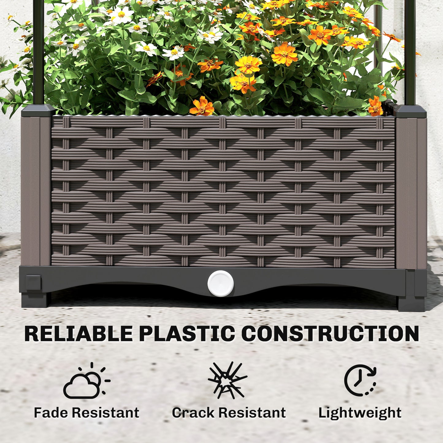 Outsunny Raised Garden Bed With Trellis Plastic Planter Box With Drainage Holes And Water Reservoirs
