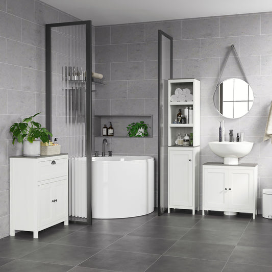 Kleankin Antique White Six Tier Tall Bathroom Storage Cabinet With Adjustable Shelves And Anti Tip