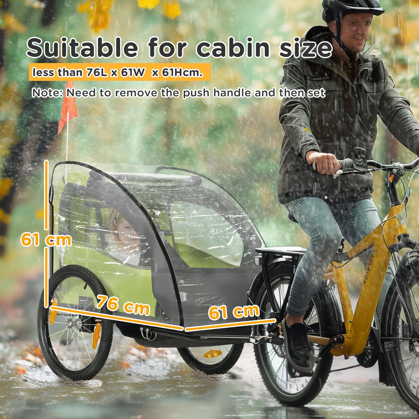 HOMCOM Baby Bike Trailer Cover Waterproof Universal Rain Shield for All Weather Protection 76x61x61 cm