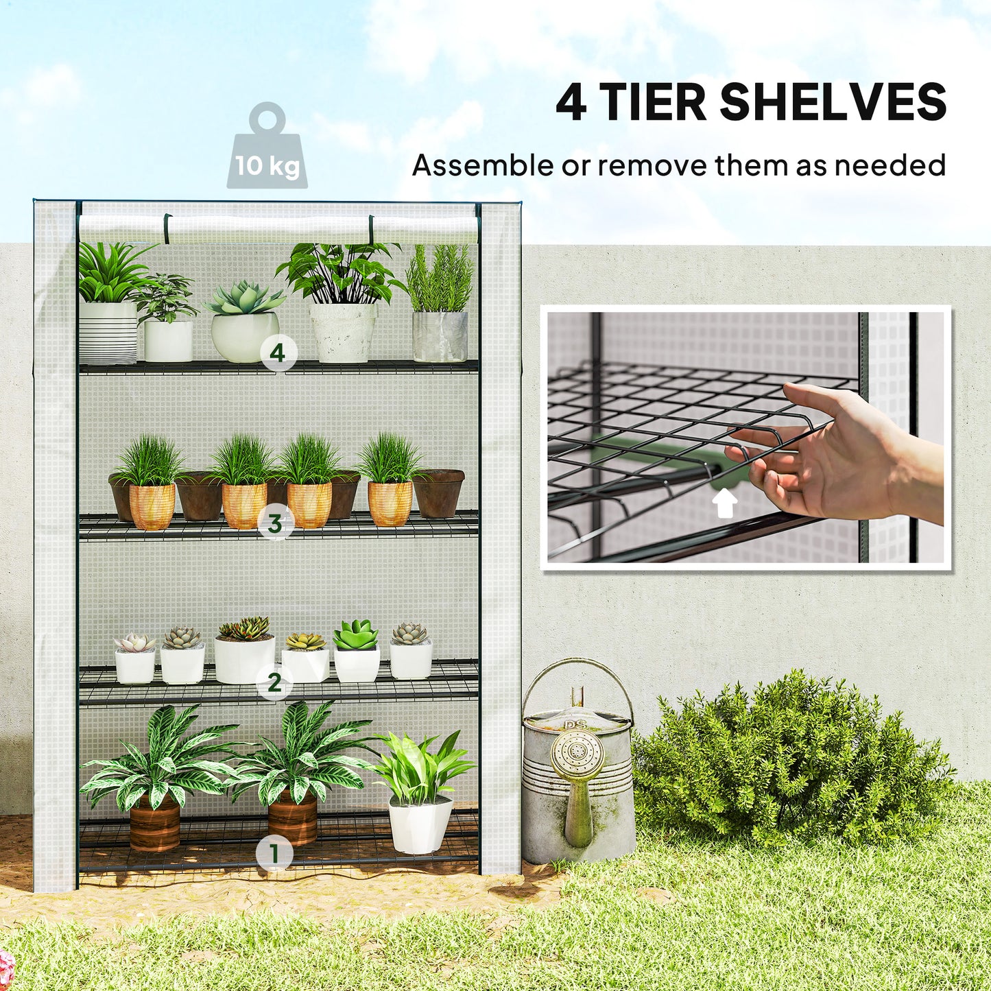 Outsunny Mini Greenhouse With Reinforced PE Cover Portable Indoor Outdoor With Roll Up Door 170x120x50 cm White