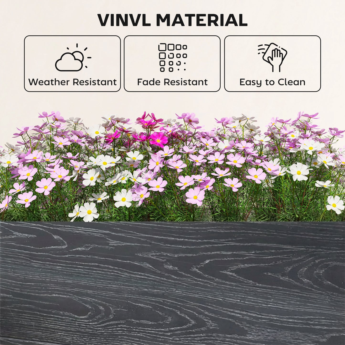 Outsunny Vinyl Raised Garden Bed Kit 3 x 3 x 1ft Modular Elevated Box With Slotting Legs Open Bottom Dark Grey