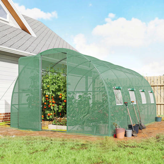 Outsunny 3 X 4 M Walk In Polytunnel Greenhouse With Hinged Door And 8 Roll Up Mesh Windows