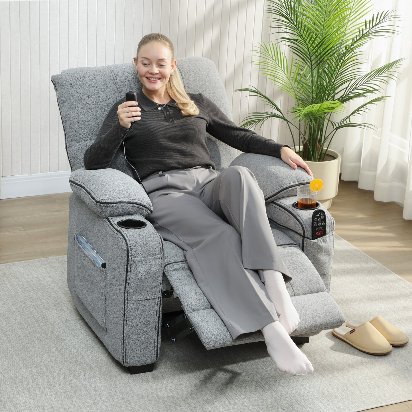 HOMCOM Electric Massage Recliner Armchair With Heat And Vibration Quiet Motor Memory Function Velvet Chair With USB