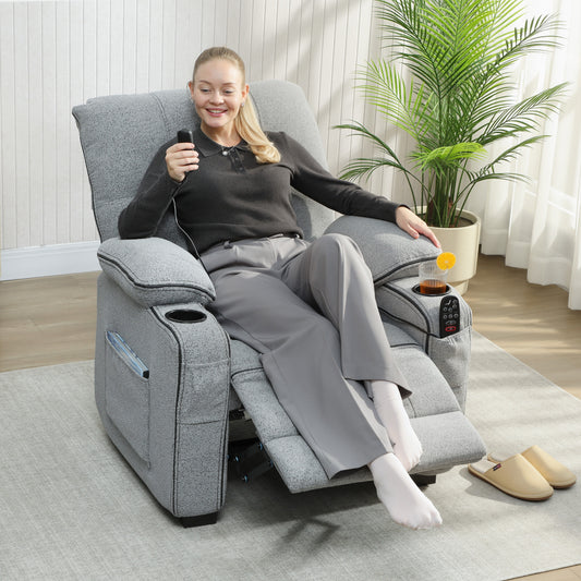 HOMCOM Electric Massage Recliner Armchair With Heat And Vibration Quiet Motor Memory Function Velvet Chair With USB