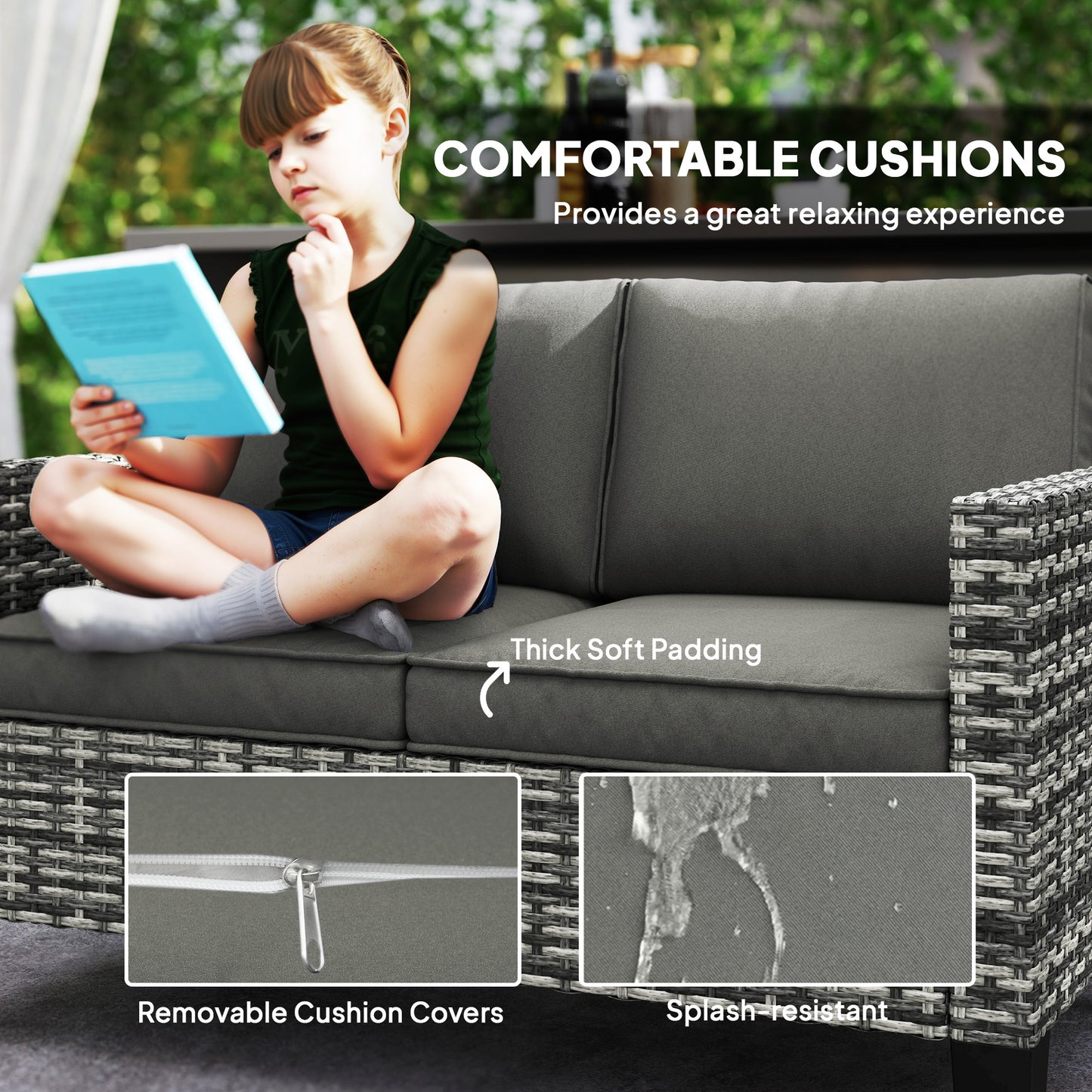 Outsunny Two Seater Rattan Outdoor Sofa With Thick Cushions And Adjustable Feet Light Grey