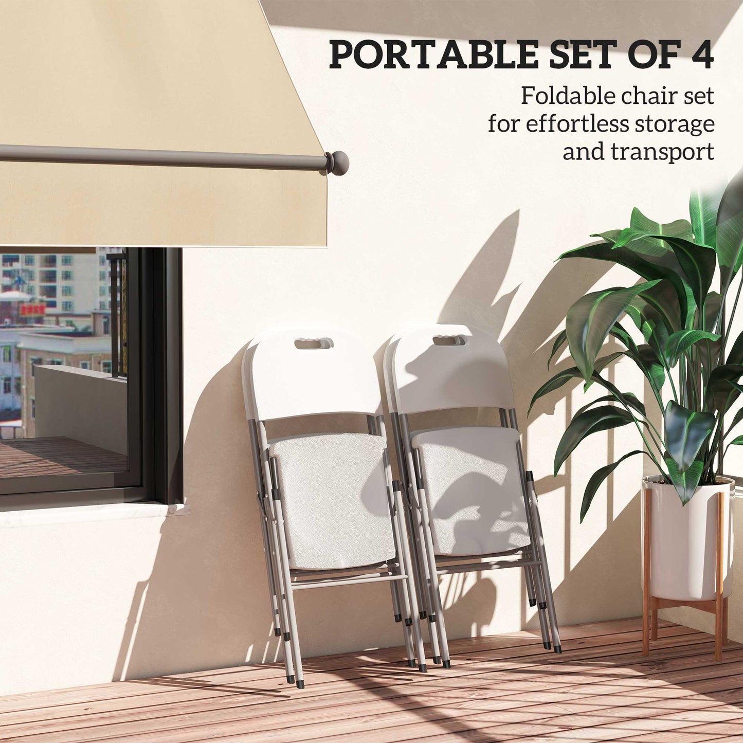 Outsunny Set Of Four Foldable Outdoor Chairs White Powder Coated Steel Frame With Carry Handles