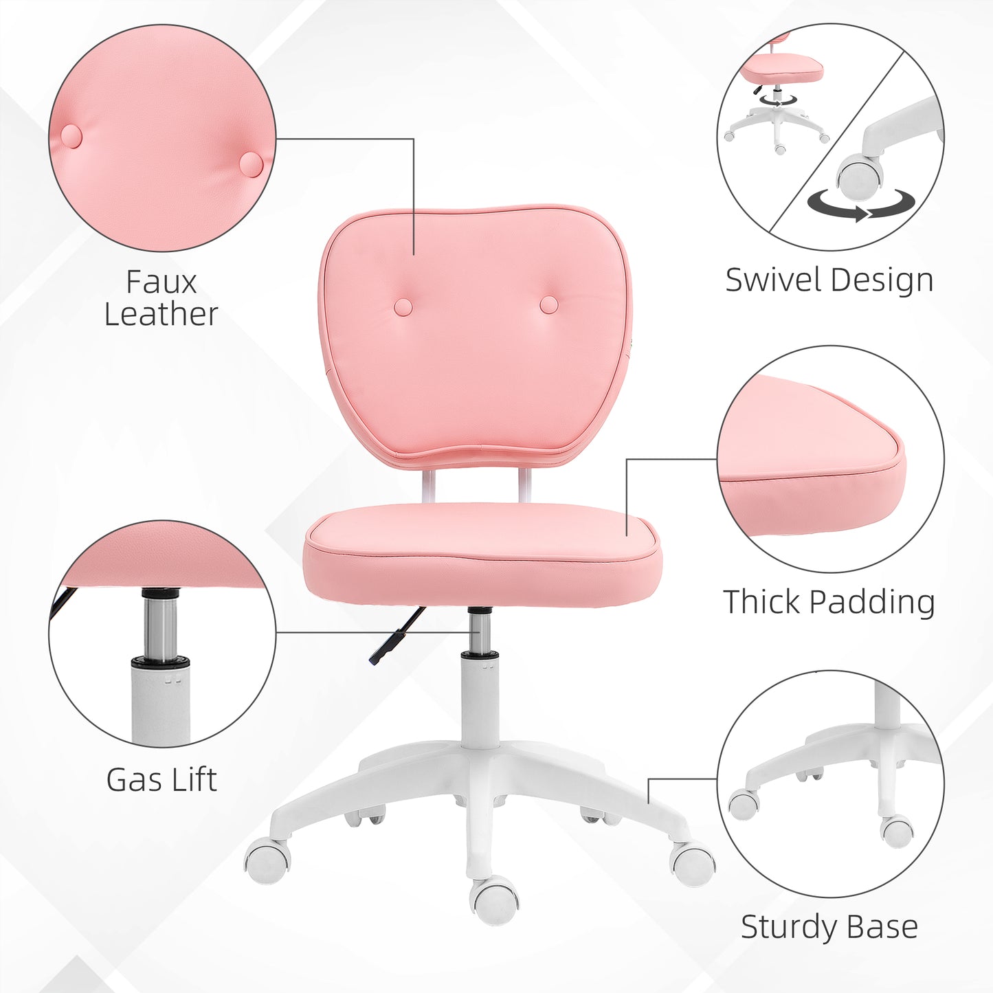 Vinsetto Pink PU Leather Swivel Office Chair with Adjustable Height and Armless Design - ALL4U RETAILER LTD