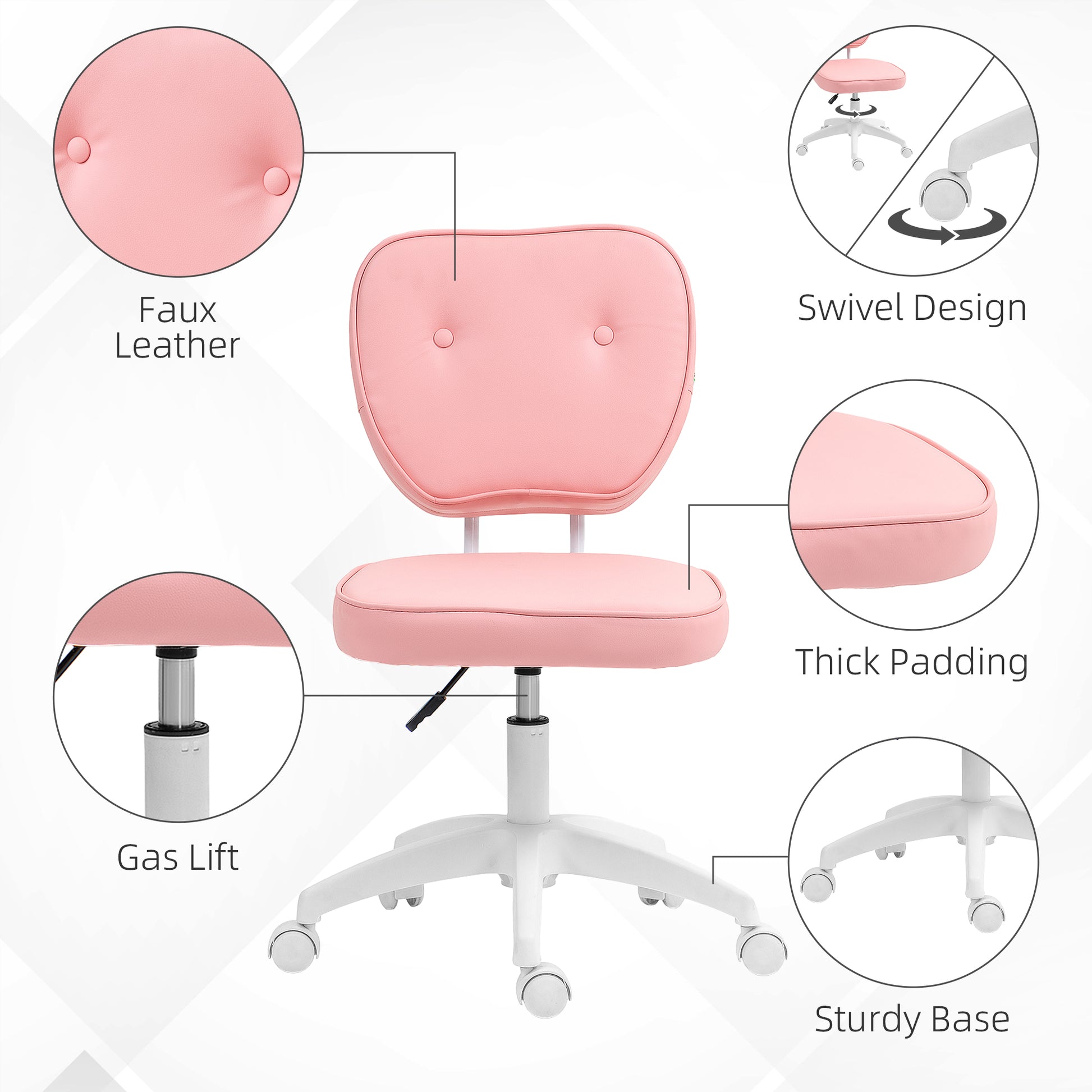 Vinsetto Pink PU Leather Swivel Office Chair with Adjustable Height and Armless Design - ALL4U RETAILER LTD