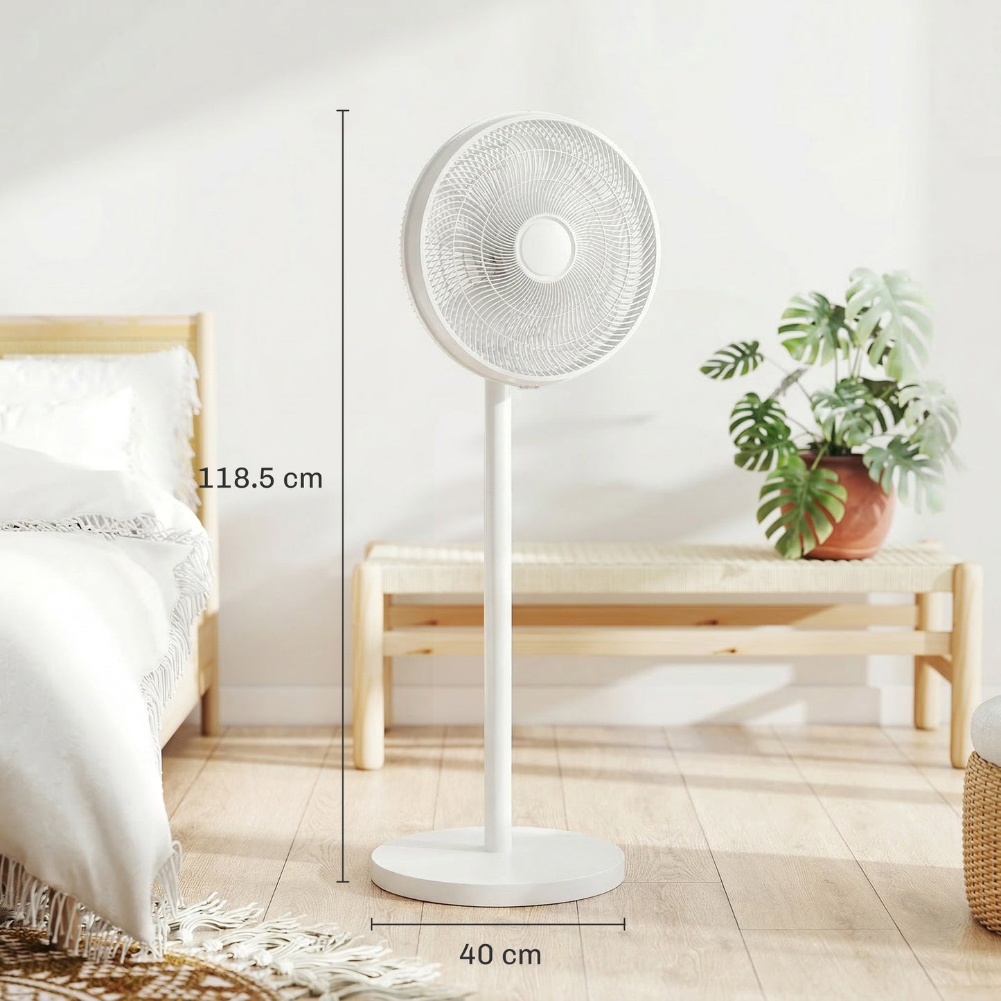 HOMCOM 40 Cm Standing Floor Fan With 80-Degree Oscillation, Adjustable Tilt And Height, 4 Speeds, Remote Control, White