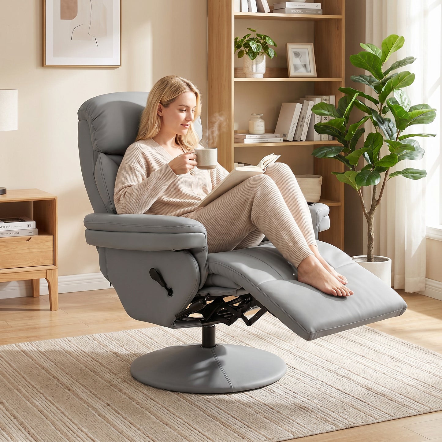 HOMCOM Upholstered Reclining Armchair With Footrest And Adjustable Backrest Manual Recliner Grey