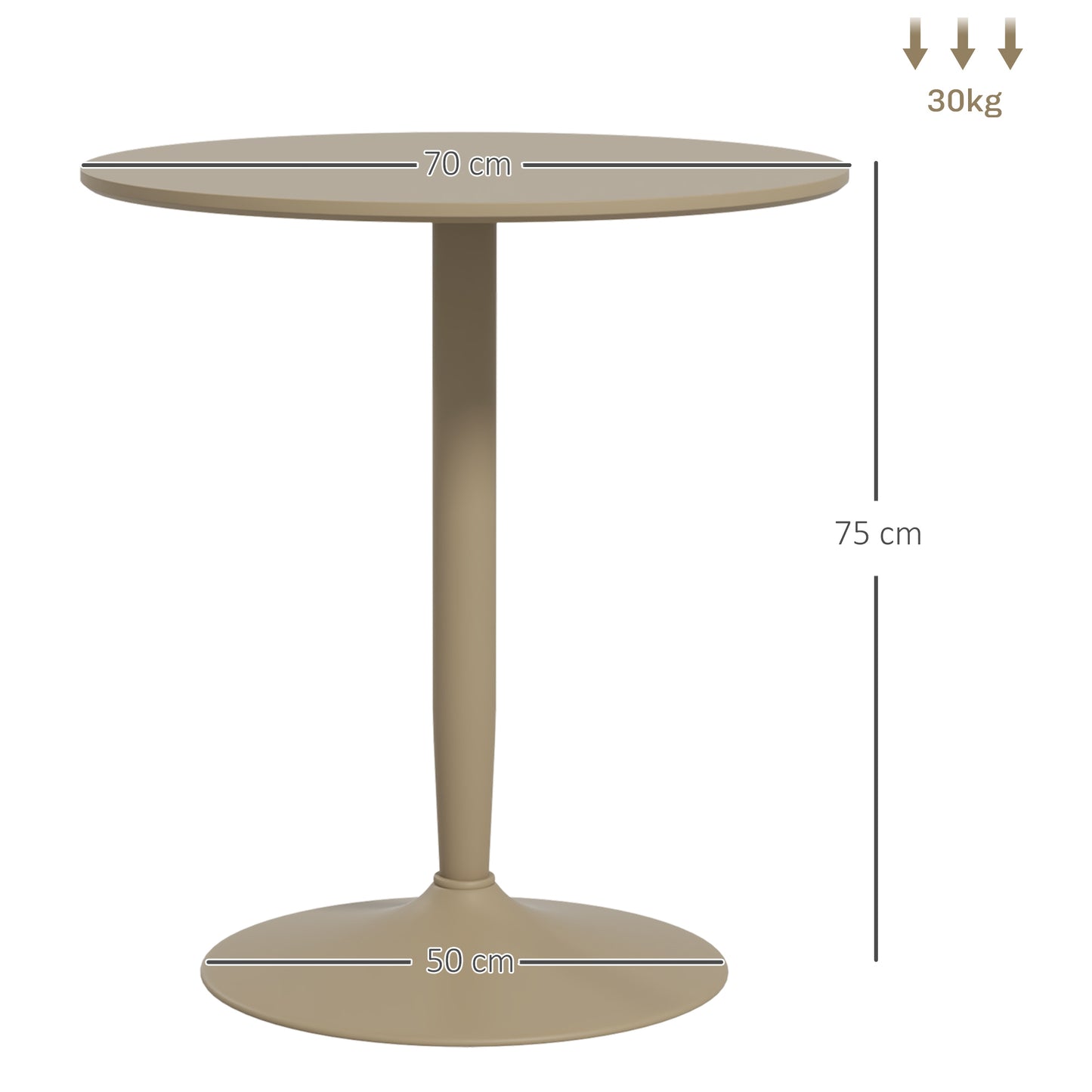 HOMCOM Modern Two-Seater Round Dining Table with Steel Base and Non-Slip Foot Pad, Light Brown Finish - ALL4U RETAILER LTD