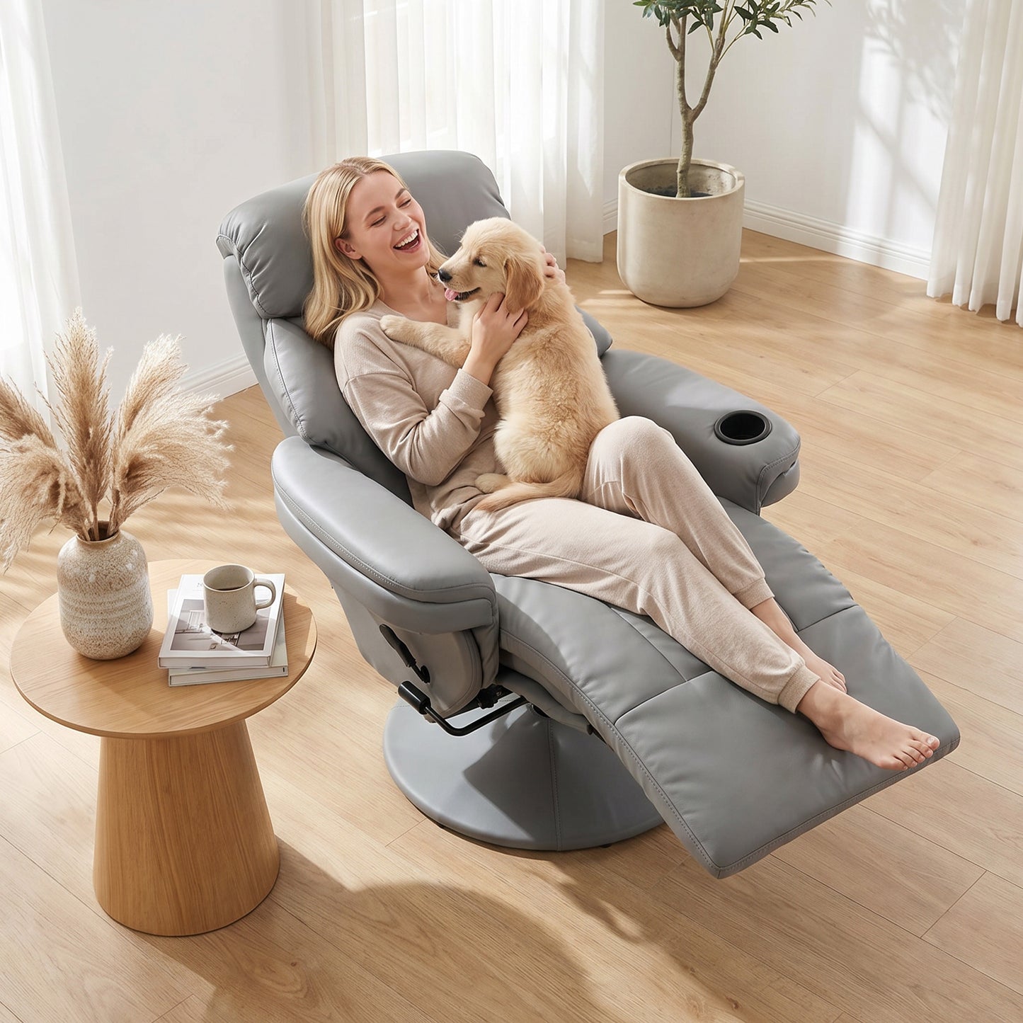 HOMCOM Upholstered Reclining Armchair With Footrest And Adjustable Backrest Manual Recliner Grey