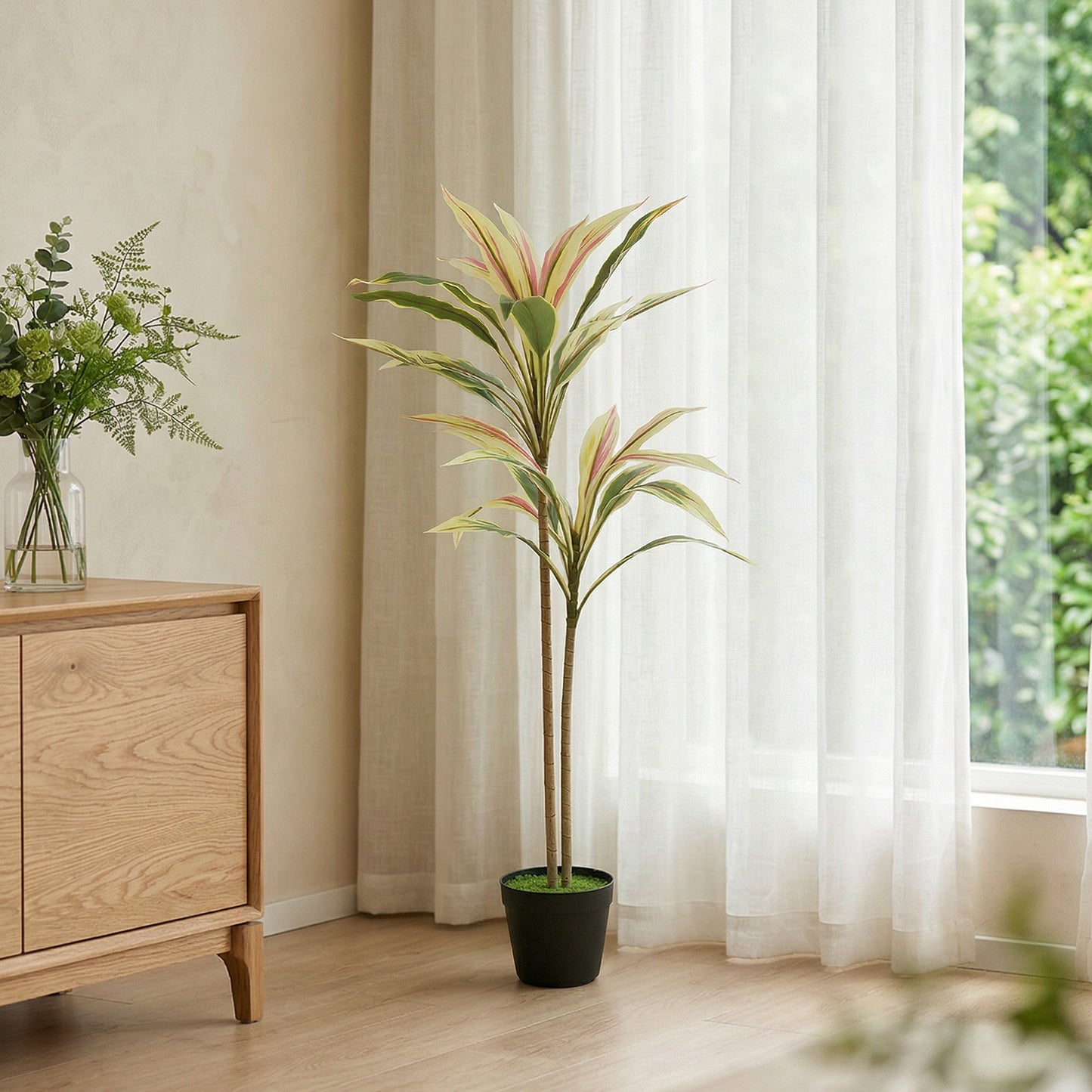HOMCOM 90 Cm Artificial Cordyline Tree In Moss Effect Pot Realistic PEVA Faux Plant Yellow