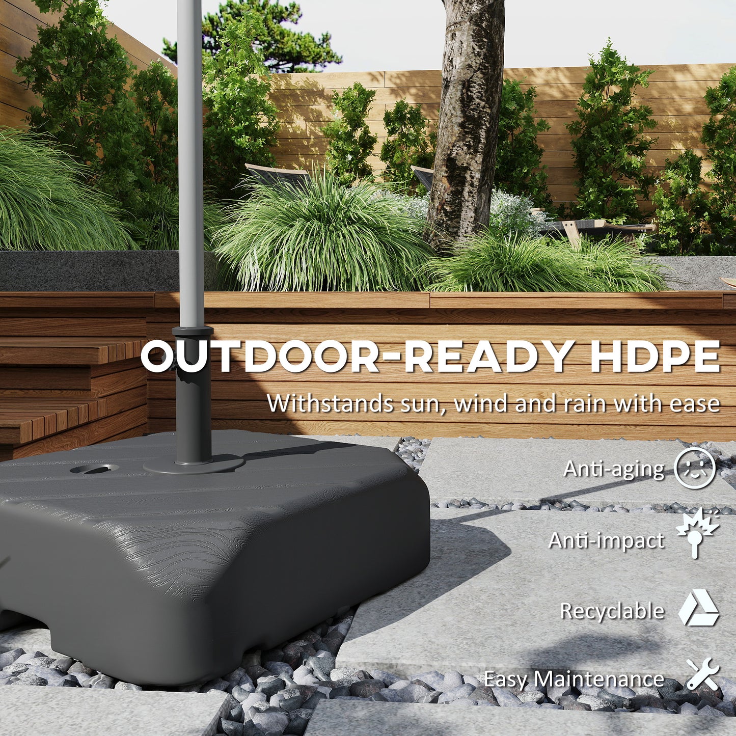 Outsunny Garden Parasol Base On Wheels With Telescopic Handle Fillable To 72 Kg Or 45 Kg Black