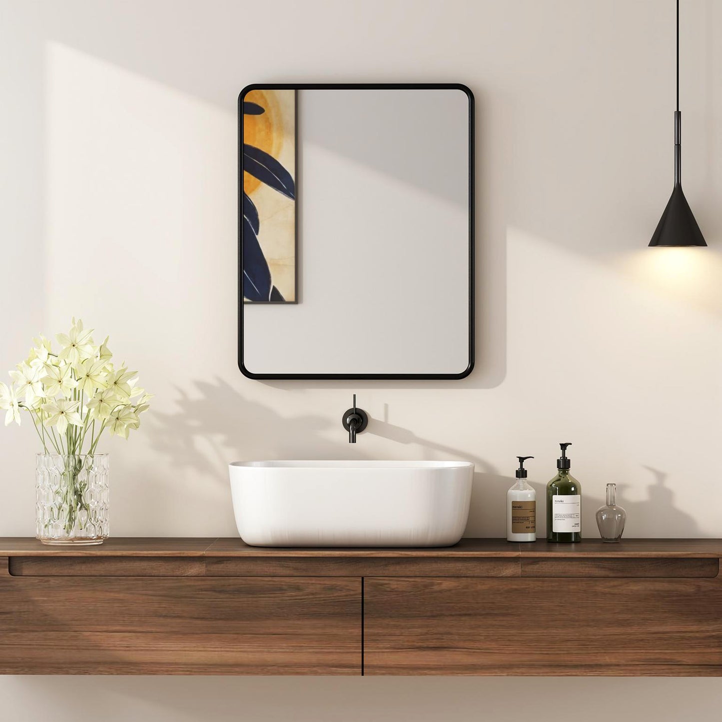 HOMCOM Rectangular Wall Mirror With HD Glass Black Metal Frame Dual Hanging Options Warp Free Design