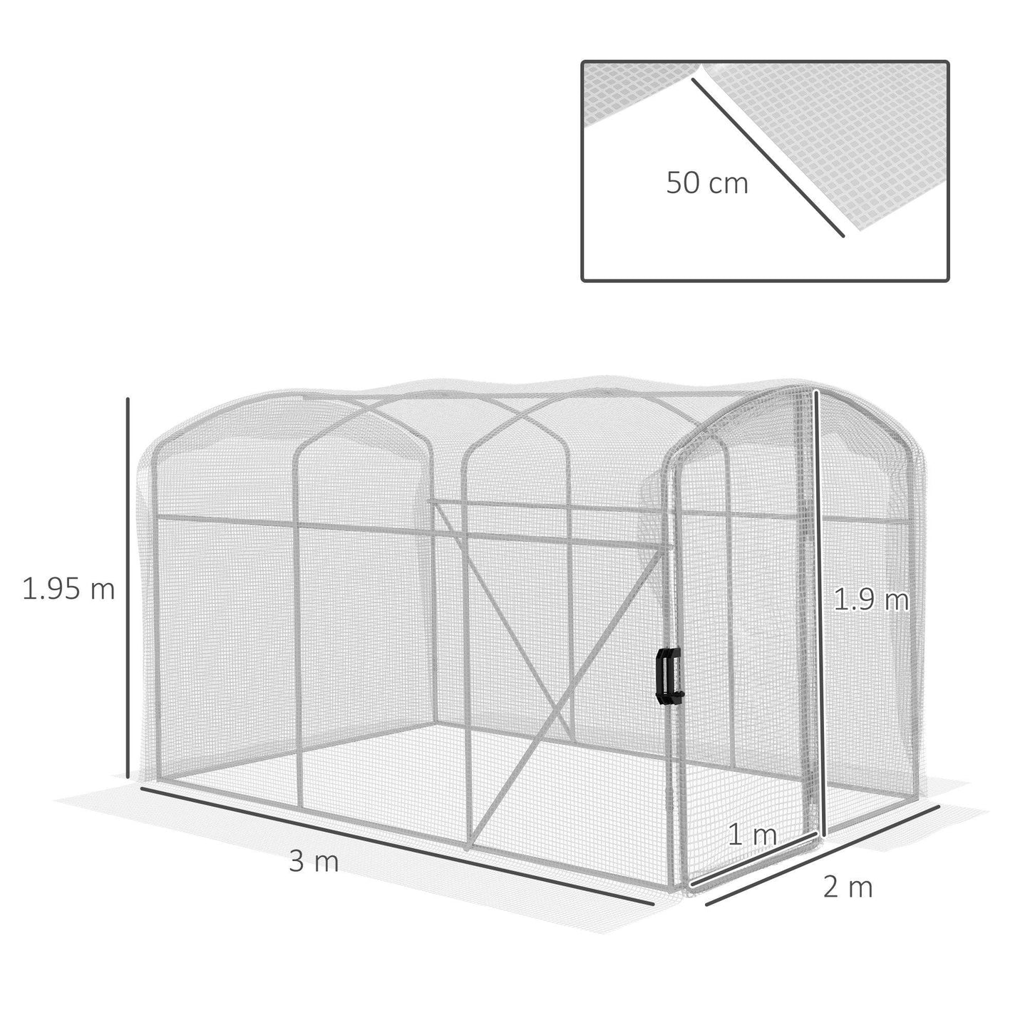 Outsunny Polytunnel Greenhouse Walk-in Grow House with UV-resistant PE Cover, Door and Galvanised Steel Frame, 2 x 2 x 2m, White - ALL4U RETAILER LTD