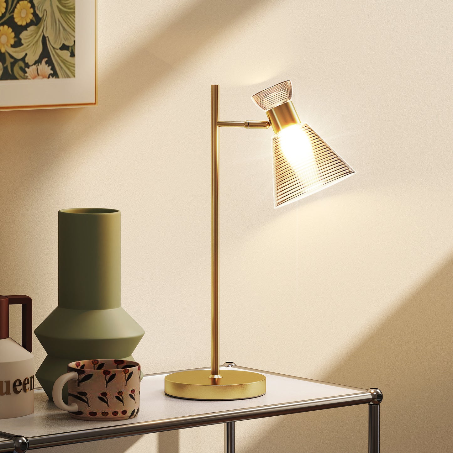 HOMCOM Modern Table Lamp Bedside Lamp With Adjustable Flower Shaped Head E27 Socket Gold Tone For Living Room Bedroom