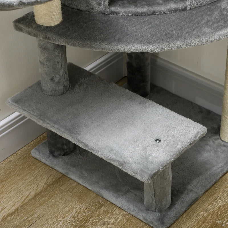 PawHut 100cm Grey Cat Tree Tower with Sisal Scratching Post - Sturdy & Stylish Furniture for Your Feline Friend - ALL4U RETAILER LTD