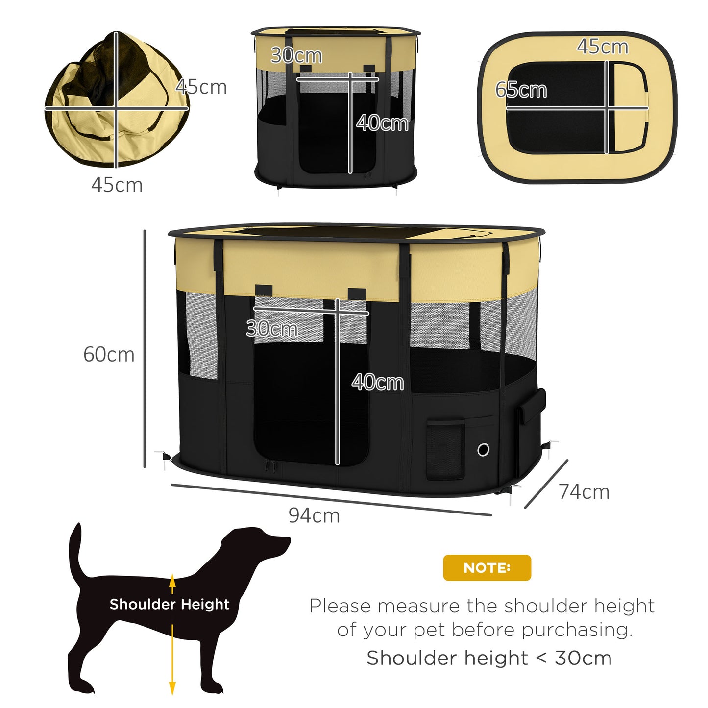 PawHut Portable Yellow Dog Playpen with Mesh Windows and Storage Bag for Indoor/Outdoor Use - ALL4U RETAILER LTD