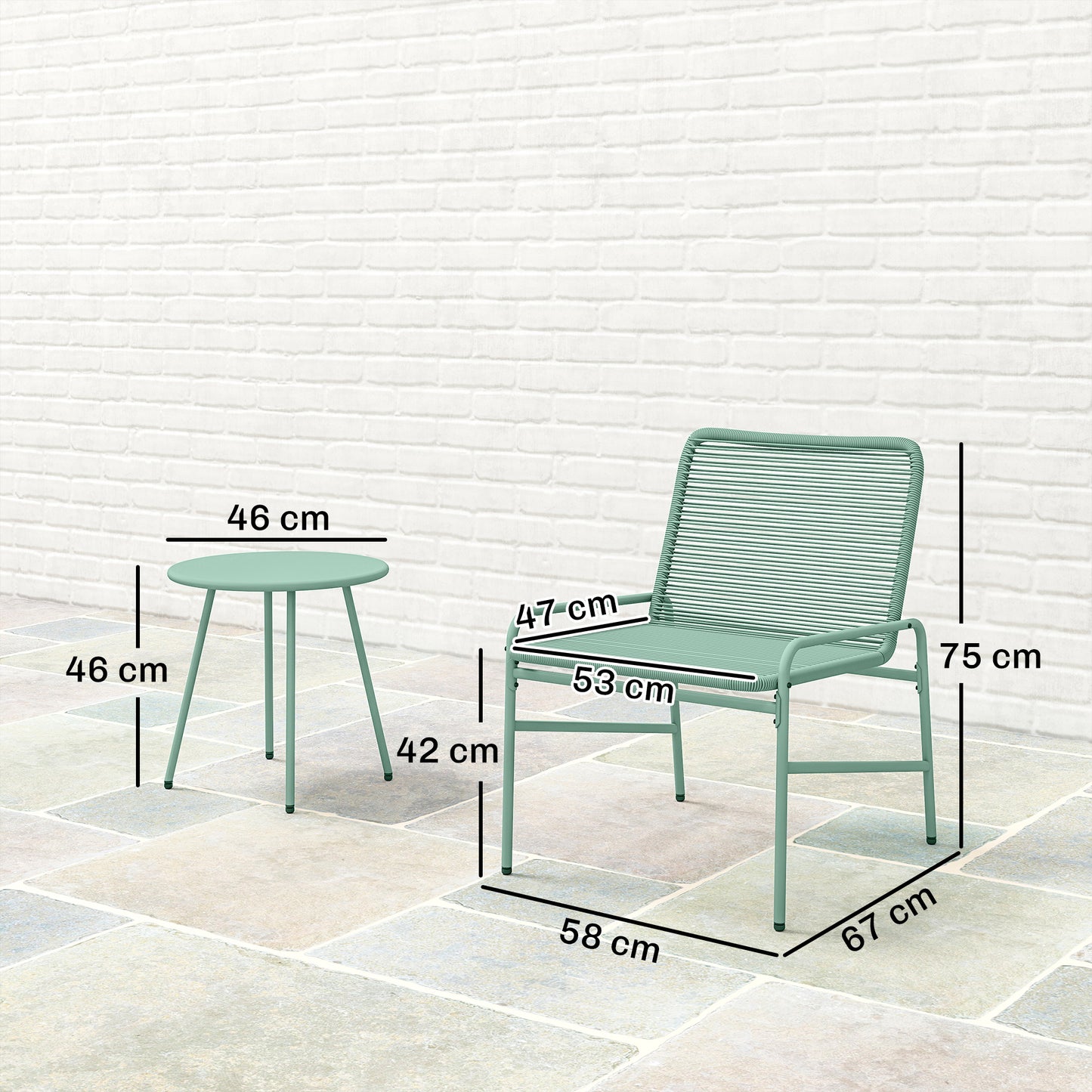 Outsunny 3 Piece Rattan Bistro Set With 2 Chairs And Round Coffee Table For Patio Balcony Green Outdoor Garden Furniture
