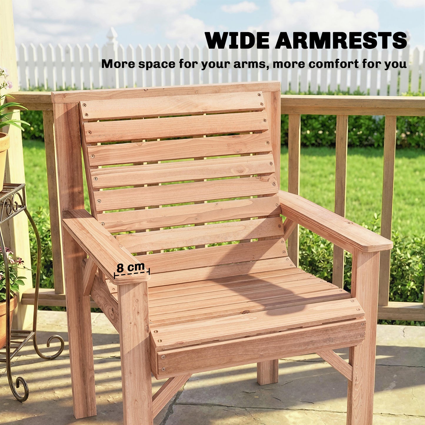 Outsunny Wooden Garden Dining Chair Outdoor Armchair With Curved Seat And Wide Armrests Natural Wood Finish