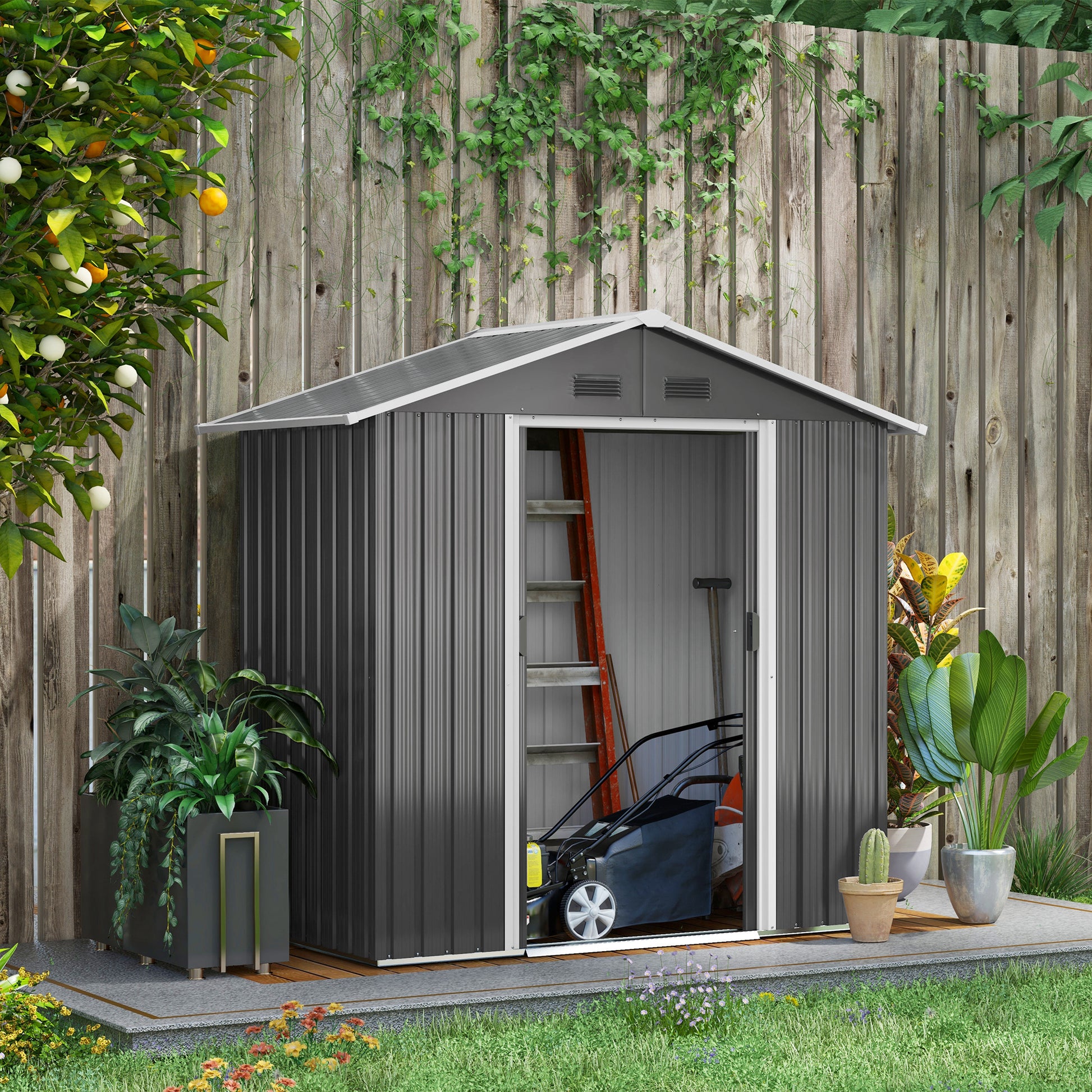 Outsunny 6.5x3.5ft Outdoor Metal Storage Shed with Double Sliding Doors and Ventilation in Dark Grey - ALL4U RETAILER LTD