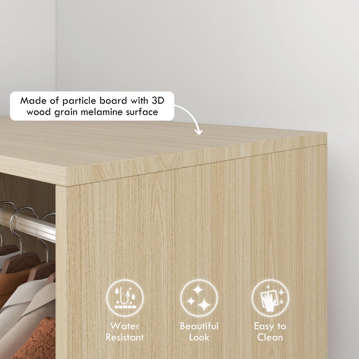 HOMCOM Open Wardrobe On Wheels With Hanging Rail And Two Storage Shelves In Natural Finish For Cloakroom Hallway