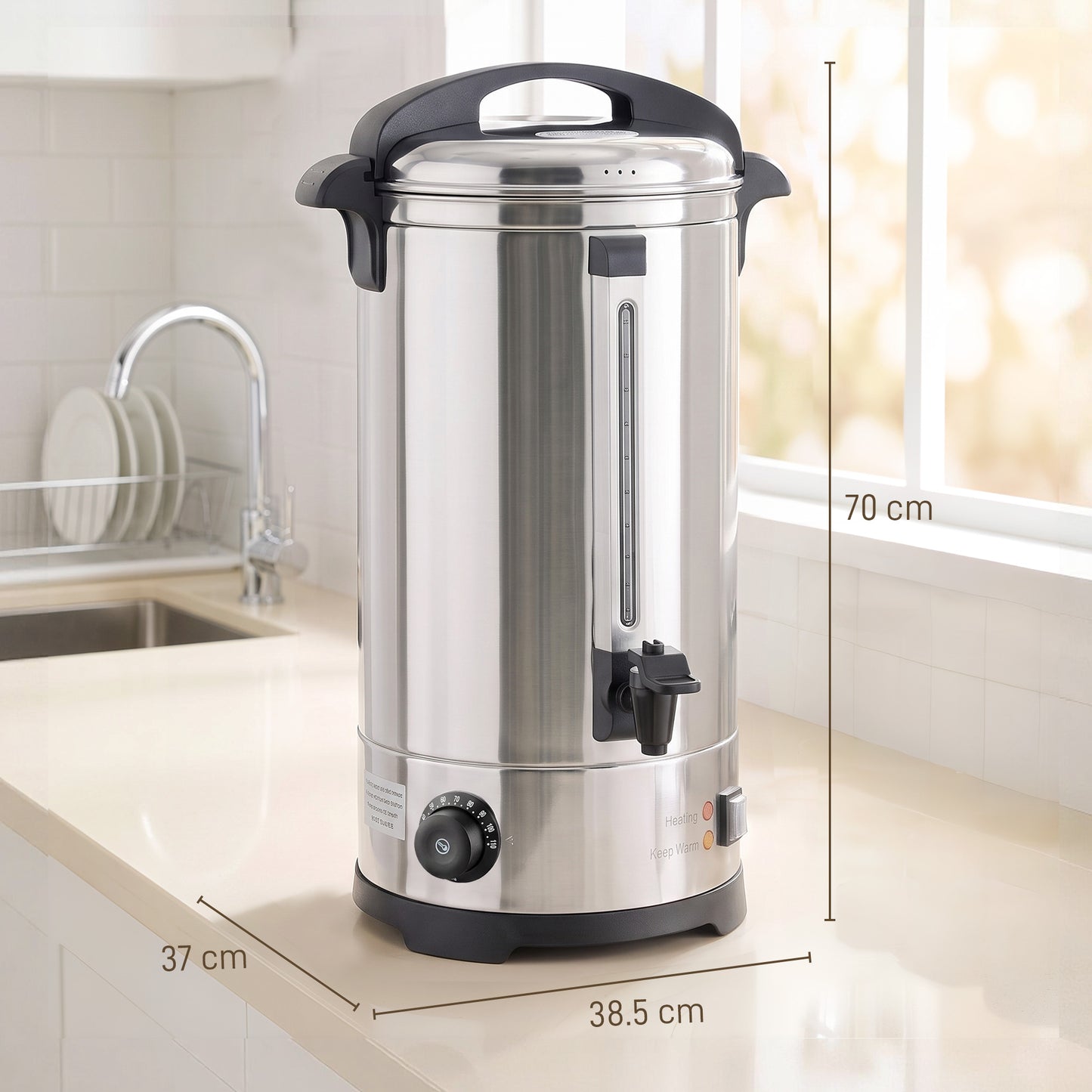 HOMCOM 24L Catering Urn 2500W Stainless Steel Hot Water Boiler Dispenser With Thermostat Keep Warm And Easy Pour Tap