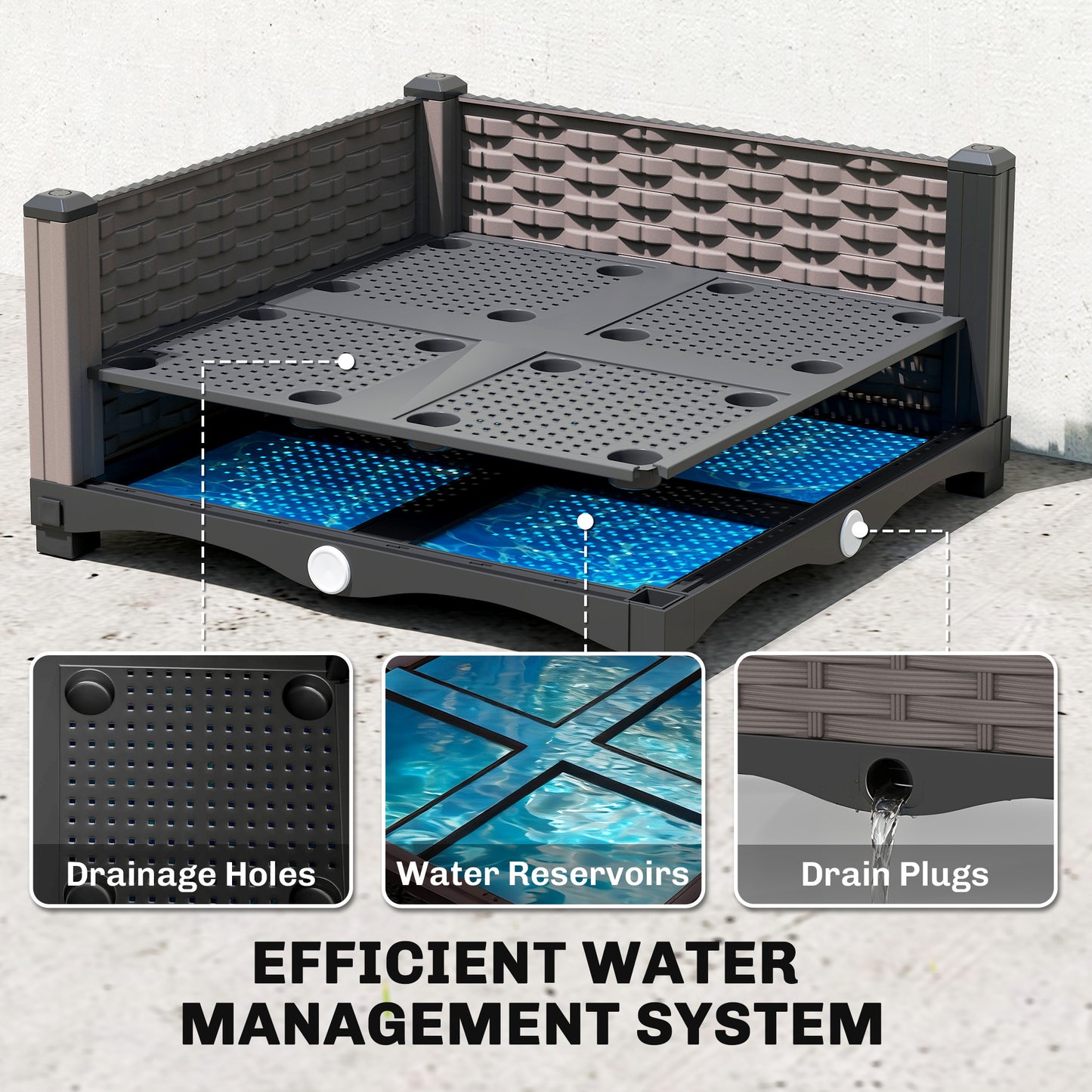 Outsunny Raised Garden Bed With Trellis Plastic Planter Box With Drainage Holes And Water Reservoirs