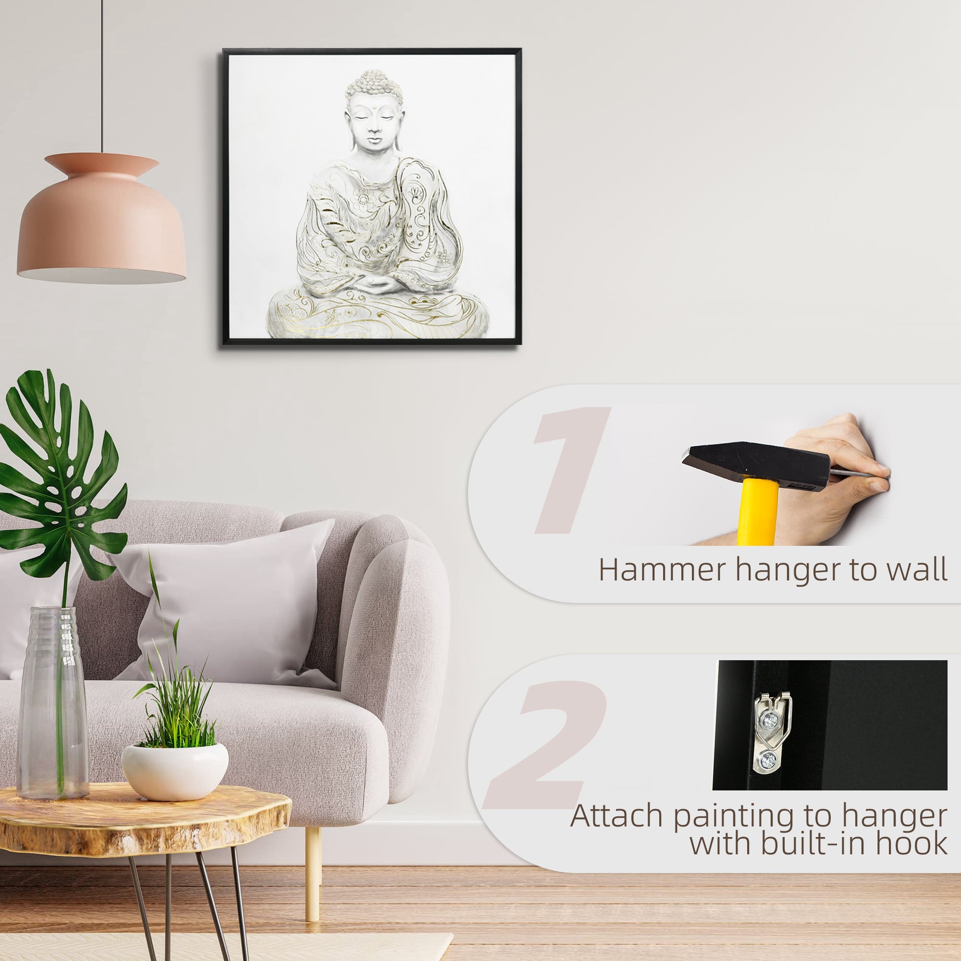 HOMCOM Textured Gold Buddha Meditation Canvas Art for Elegant Home Decor, 83 x 83 cm - ALL4U RETAILER LTD