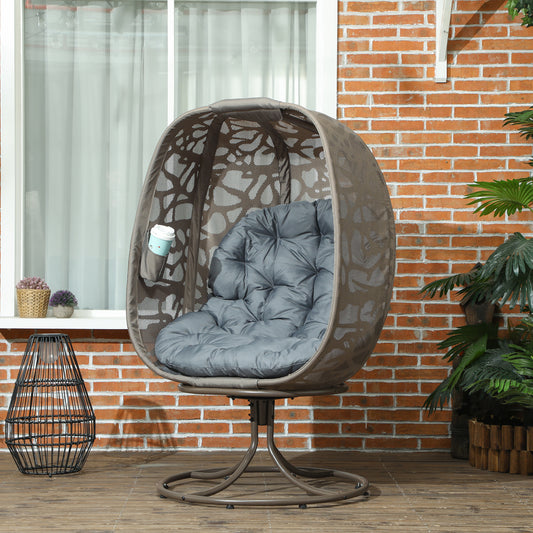 Outsunny Swivel Egg Chair with Cushions Grey Metal Frame Indoor Outdoor Lounge Chair for Patio Balcony Living Room