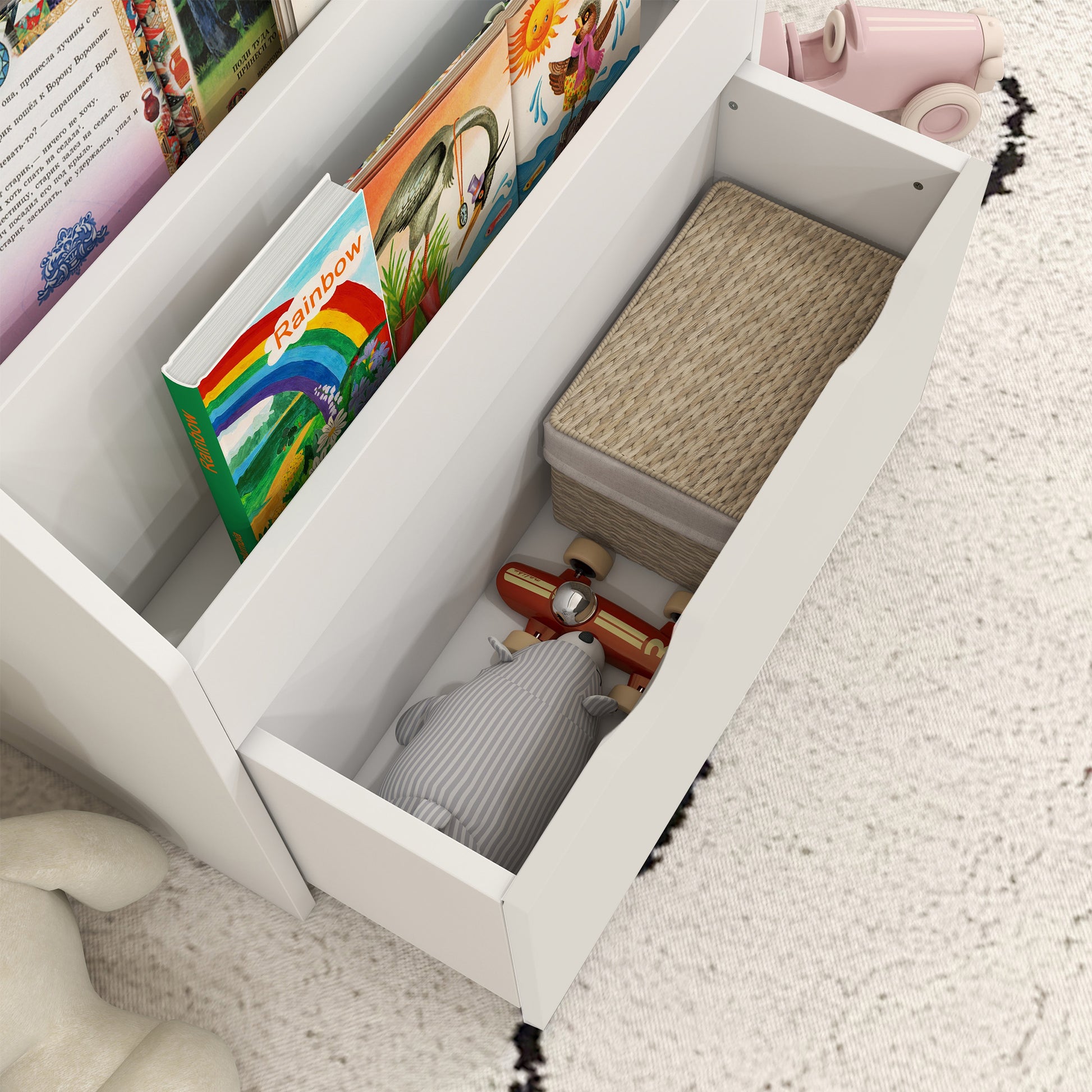 HOMCOM Children's White Bookcase with Shelves and Drawer for Bedroom and Playroom - ALL4U RETAILER LTD