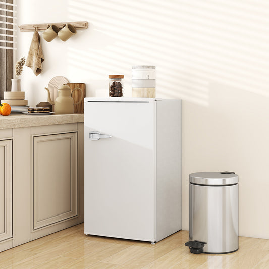 HOMCOM 85L Under Counter Fridge With Chiller Box Small Retro Refrigerator Adjustable Thermostat Glass Shelves White