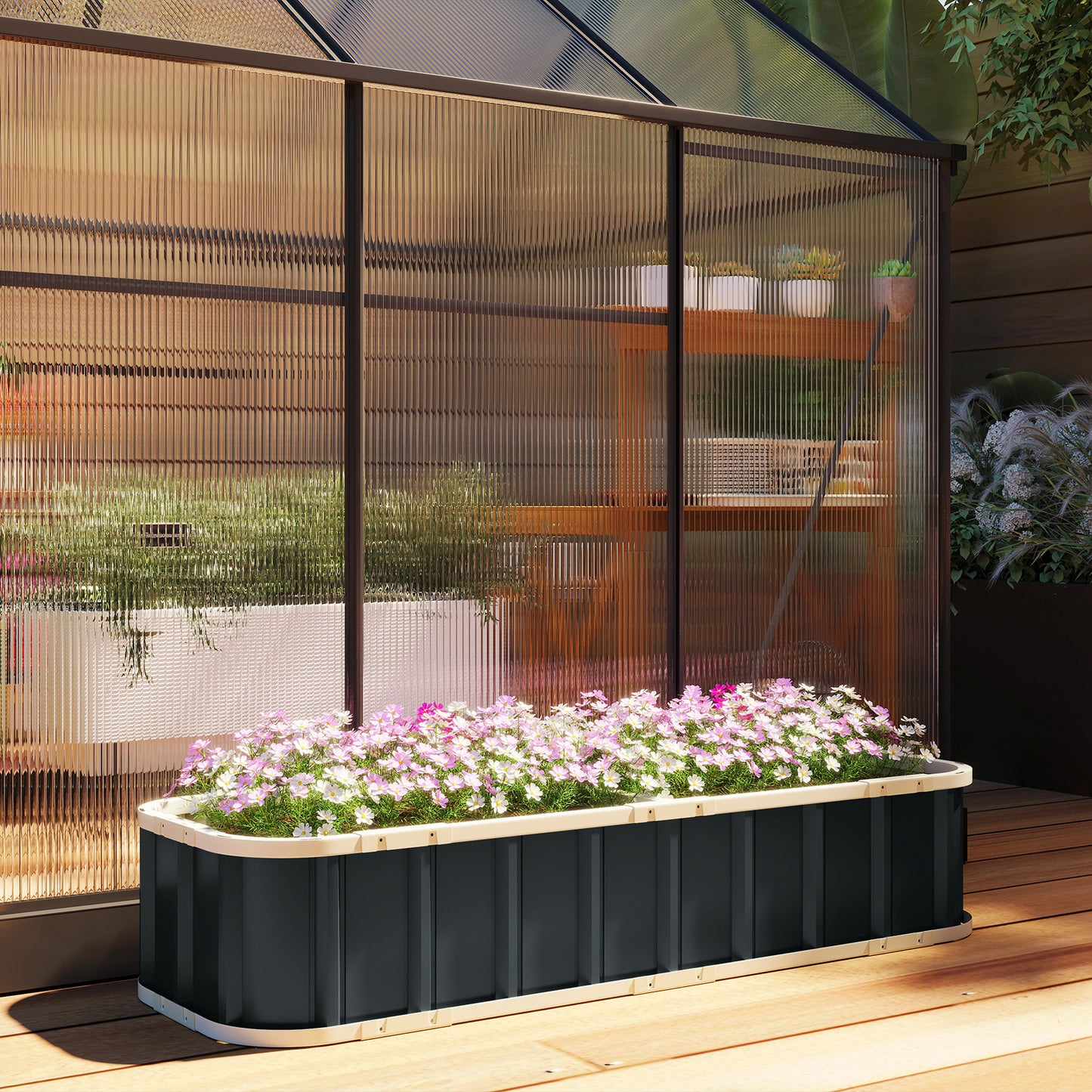 Outsunny Galvanised Raised Garden Bed 5 x 2 x 1 ft Metal Planter With Folded Edging And Gloves