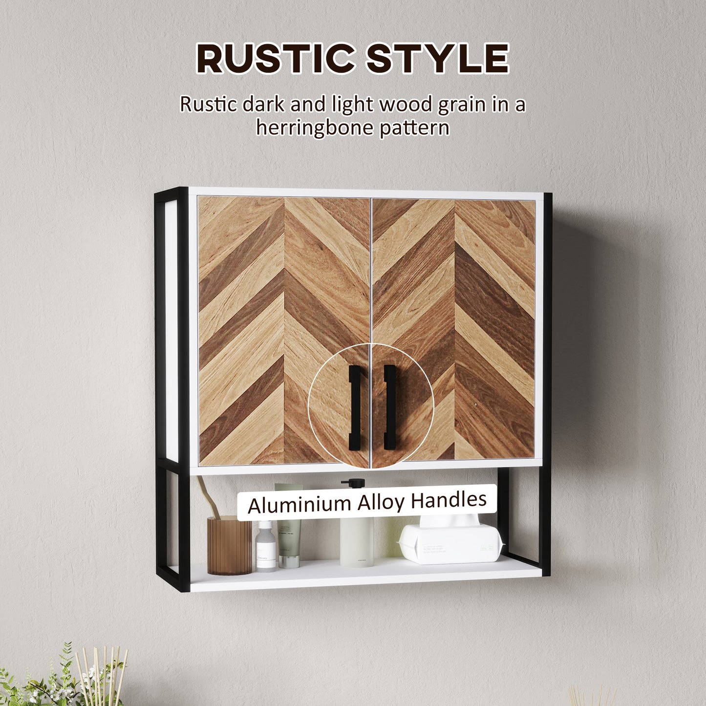 HOMCOM Wall Mounted Bathroom Medicine Cabinet With Two Doors Open Shelf And Adjustable Shelves Walnut Finish