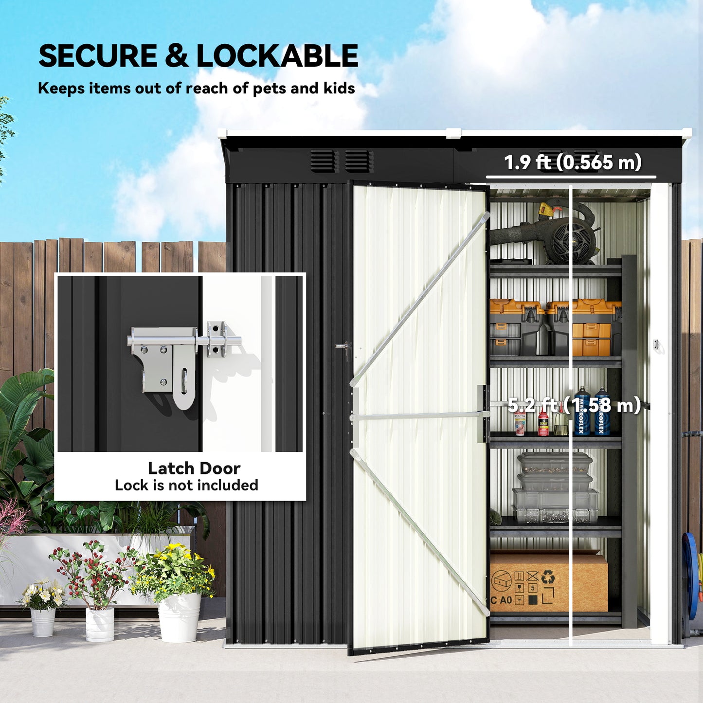 Outsunny 5 By 3 Ft Lean To Garden Shed Outdoor Storage With Lockable Door And Vents Dark Grey