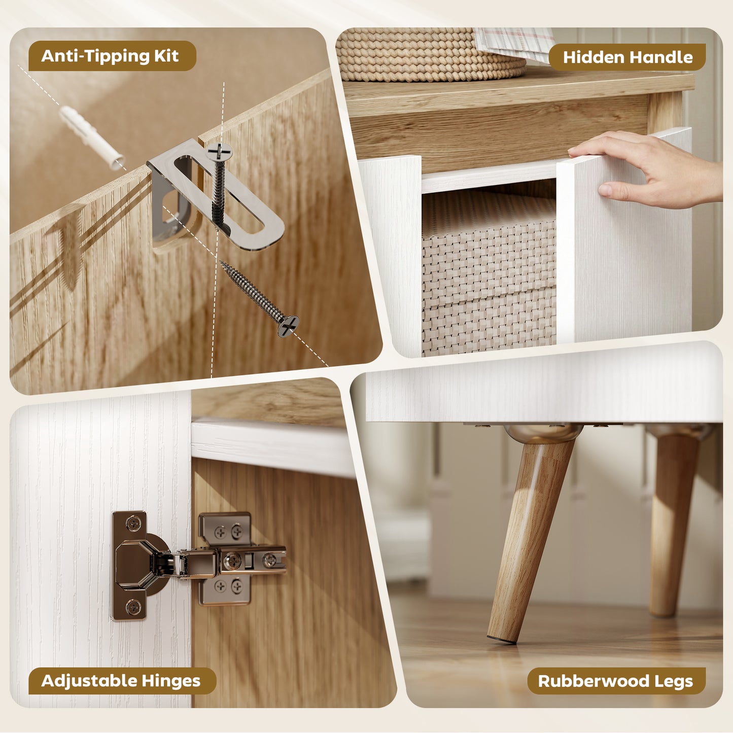 HOMCOM Sideboard Storage Cabinet Kitchen Cupboard With Three Doors And Two Adjustable Shelves White And Oak Finish