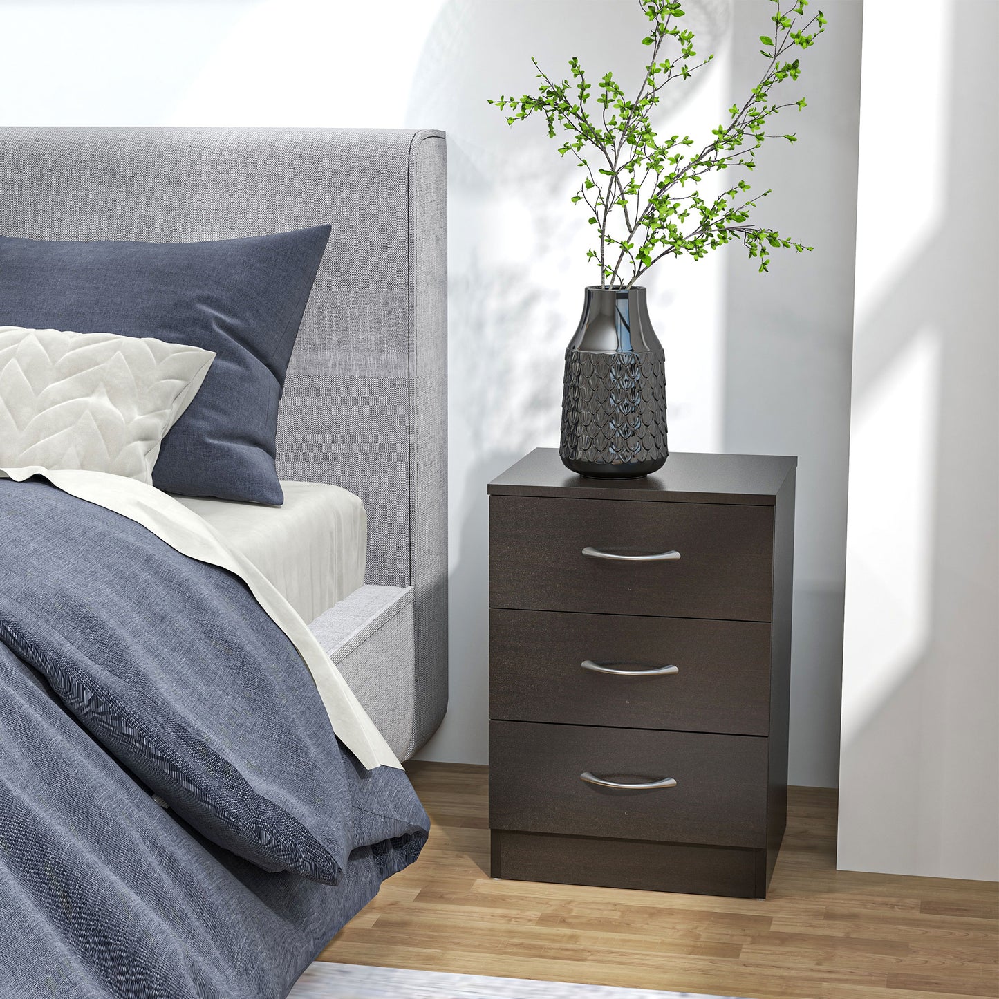 HOMCOM Bedside Cabinet With Drawer And Shelf White Nightstand Side Table With Metal Rail Set Of 2
