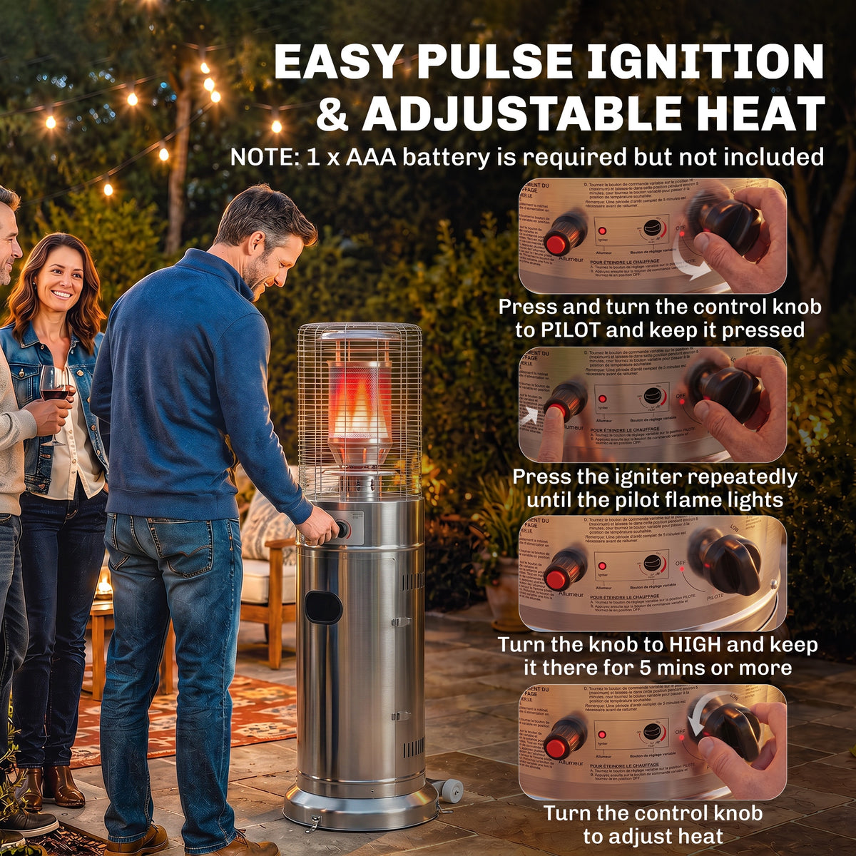 Outsunny 13 kW Stainless Steel Propane Patio Heater With Wheels