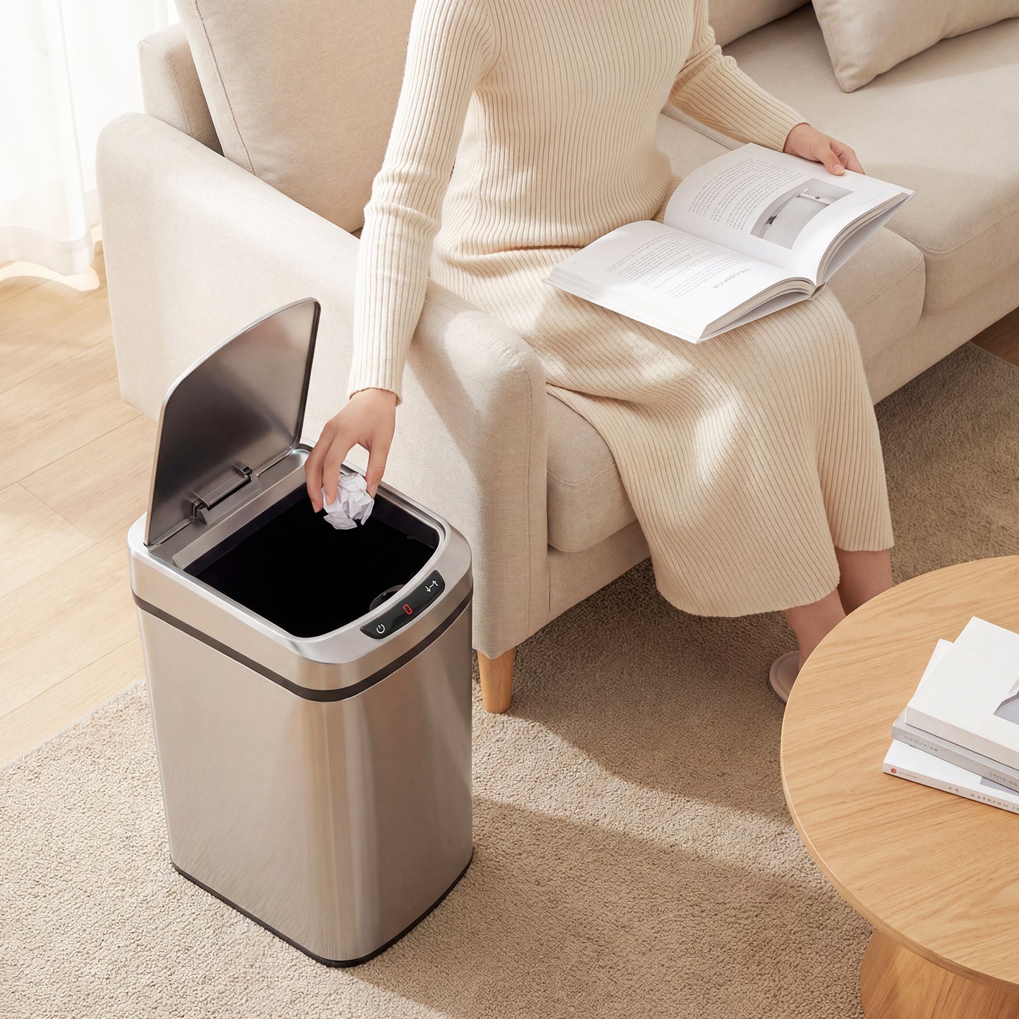 HOMCOM 12L Sensor Bin With Touchless Motion And Manual Button Fingerprint Resistant Stainless Steel Kitchen Bin Silver